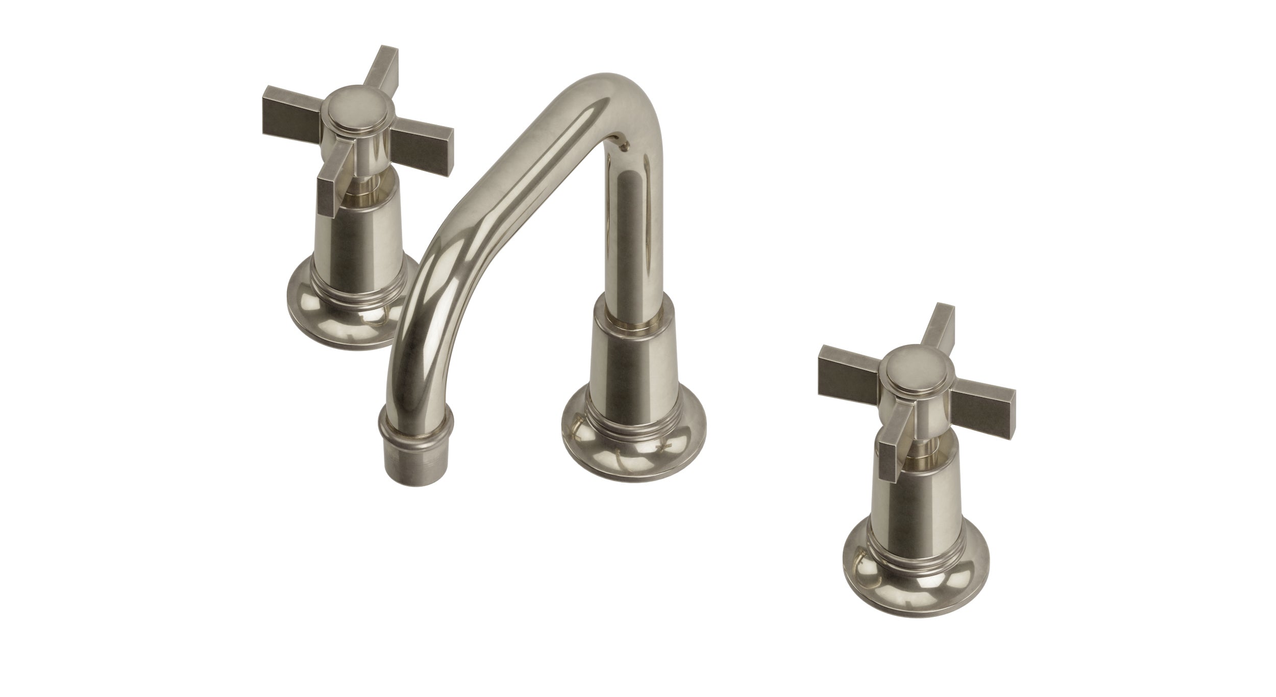 Emerson Two Handle Deck Mount Squaretop Lavatory Faucet with Defined Cross Handles in French Nickel