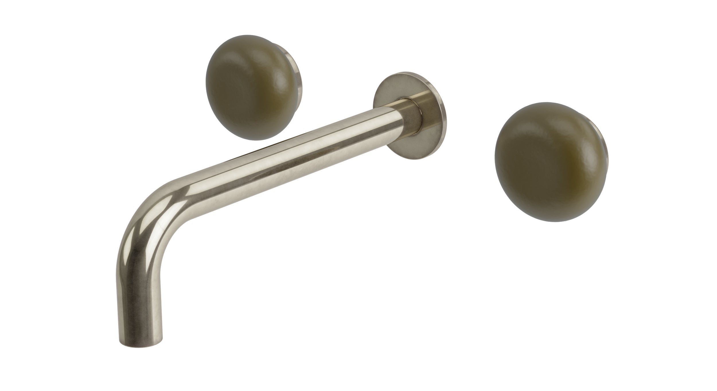 Foundry Two Handle Wall Mount 7.5" Lavatory Faucet with Pebble Ceramic Knob Handles in French Nickel