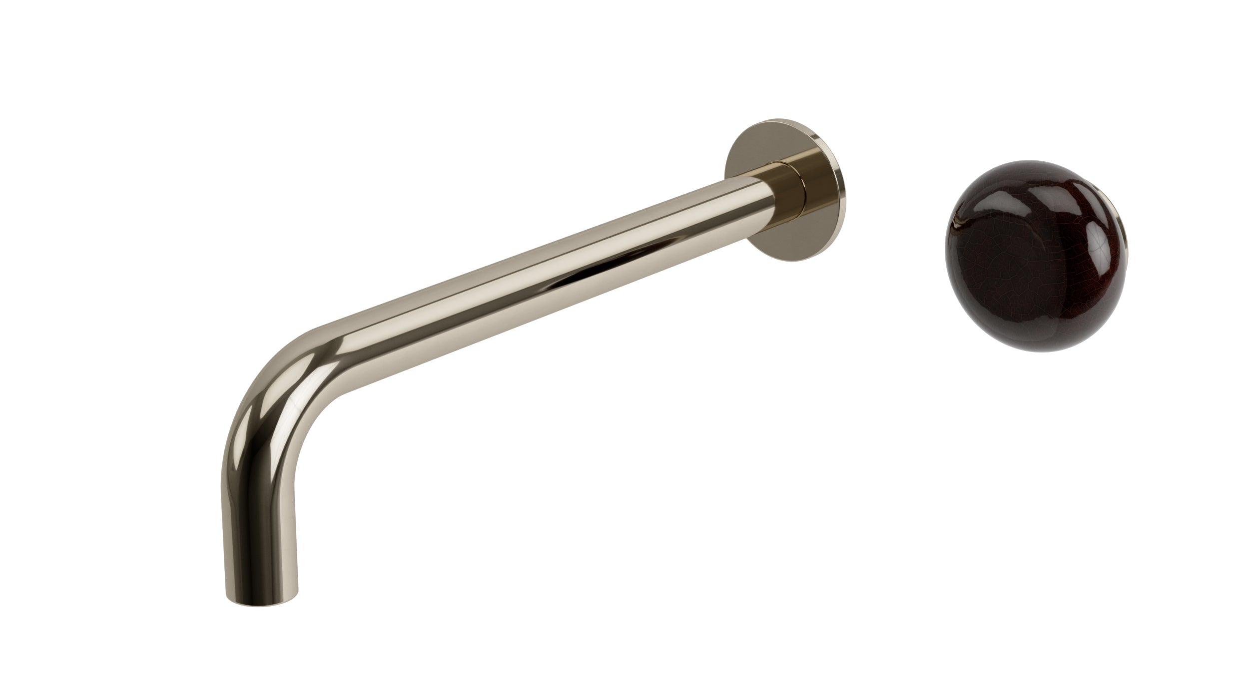 Foundry One Handle Wall Mount 10" Lavatory Faucet with Pebble Ceramic Knob Handle in Polished Nickel