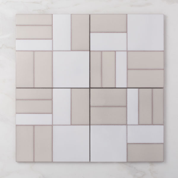 8x8 Handpainted Tile Grange in White Motif