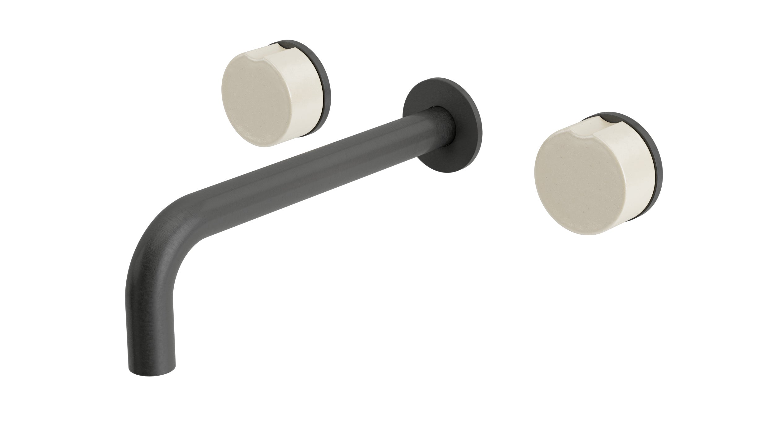 Foundry Two Handle Wall Mount 7.5" Lavatory Faucet with Groove Ceramic Knob Handles in Blackened Nickel