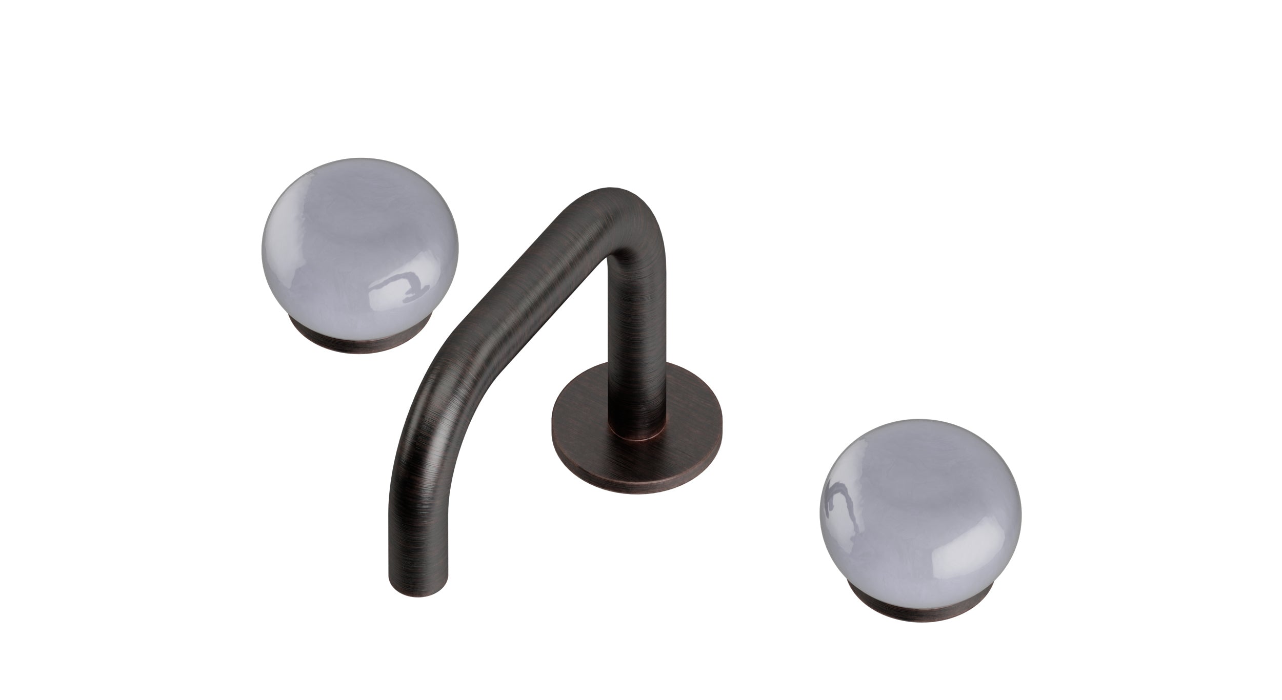 Foundry Two Handle Deck Mount Squaretop Lavatory Faucet with Pebble Ceramic Knob Handles in Antique Bronze