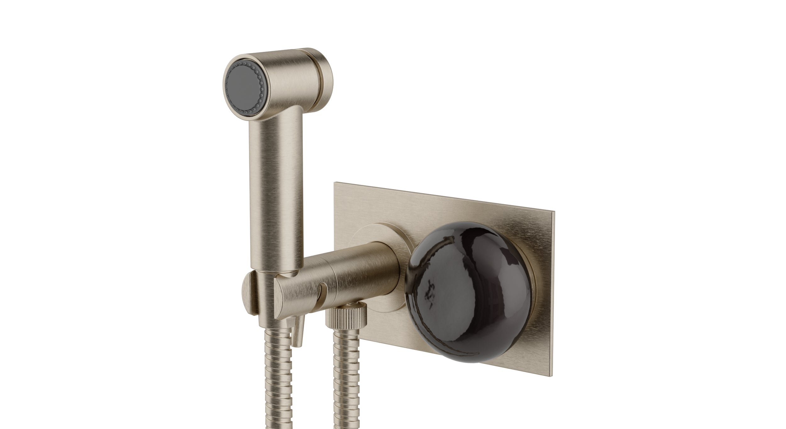 Foundry One Handle Wall Mount Bidet Trim with Pebble Ceramic Knob Handle in Satin Nickel
