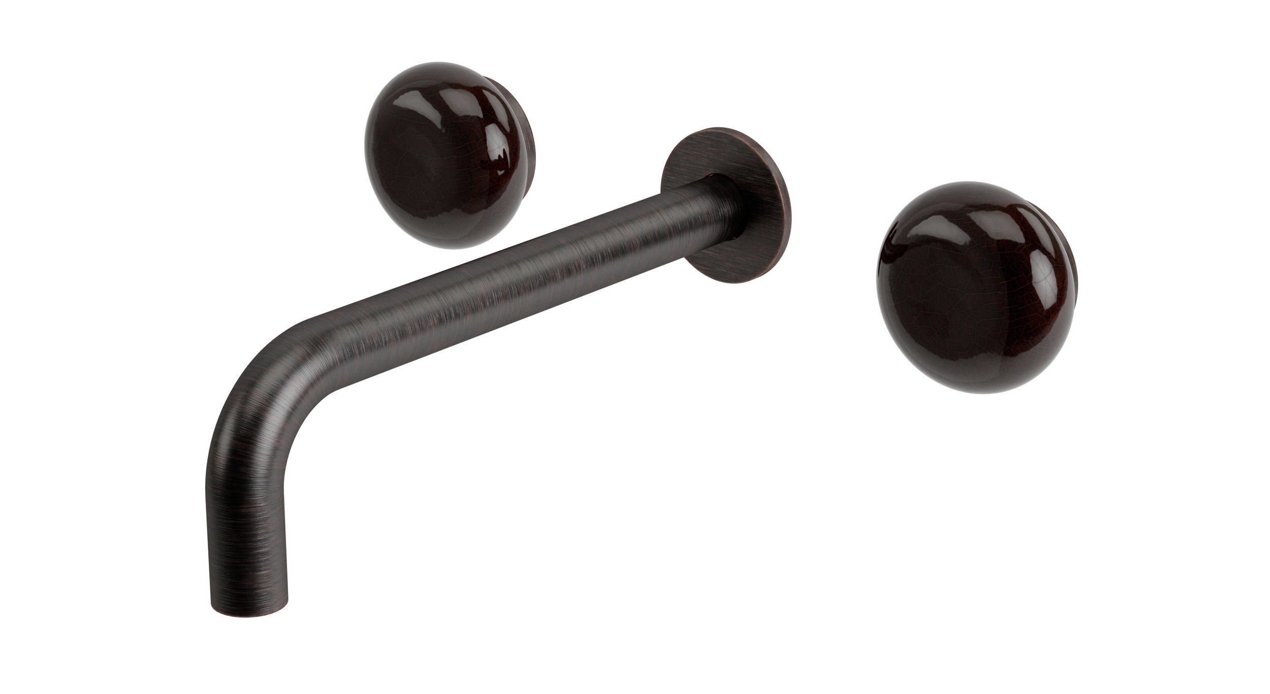 Foundry Two Handle Wall Mount 7.5" Lavatory Faucet with Pebble Ceramic Knob Handles in Antique Bronze