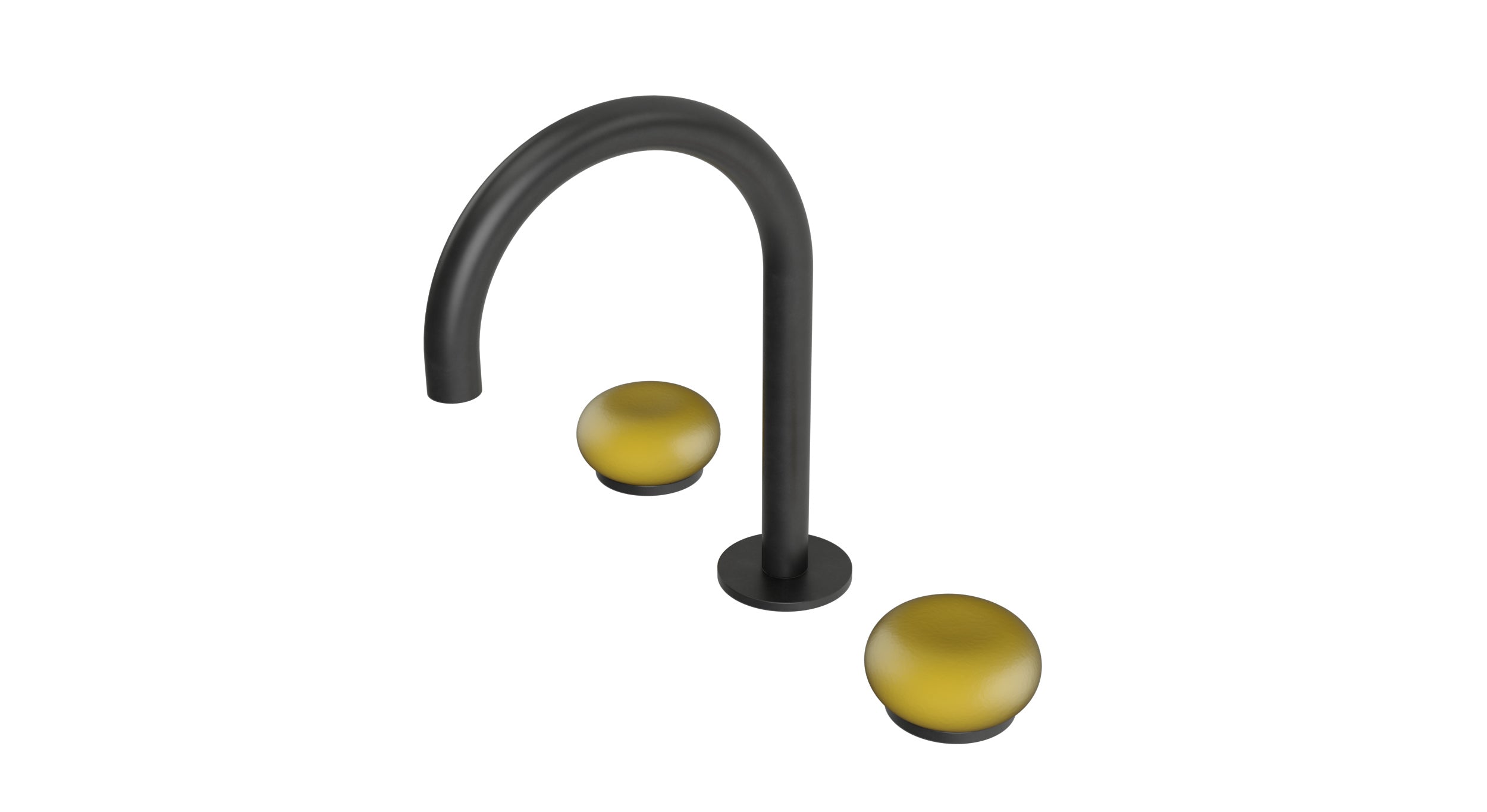 Foundry Two Handle Deck Mount Gooseneck Lavatory Faucet with Pebble Ceramic Knob Handles in Oil Rubbed Bronze