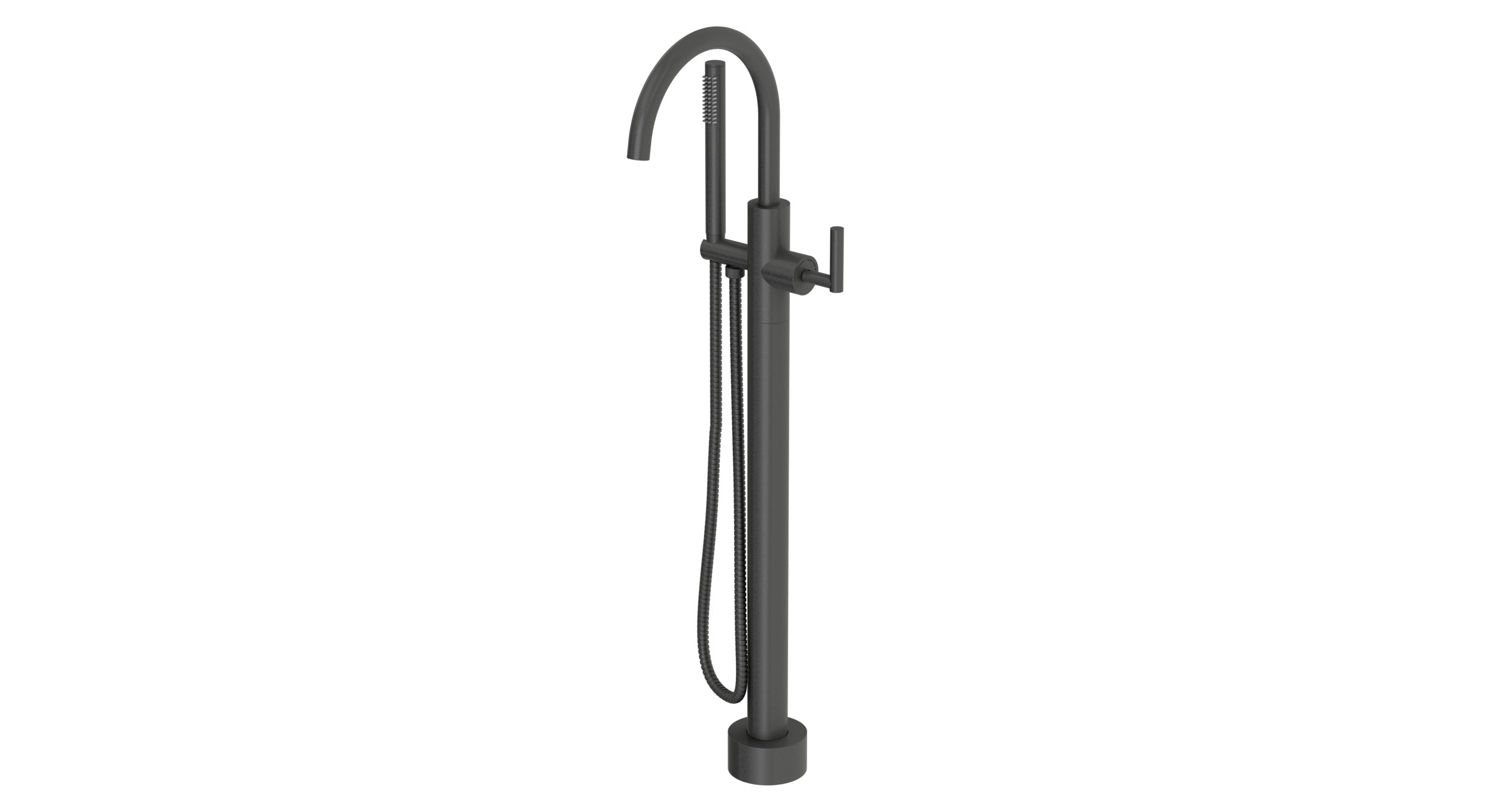 Contour One Handle Floor Mount Gooseneck Bath Trim with Hand Shower and Soft Lever Handle in Blackened Nickel