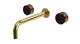 Foundry Two Handle Wall Mount 7.5" Lavatory Faucet with Groove Ceramic Knob Handles in Polished Brass