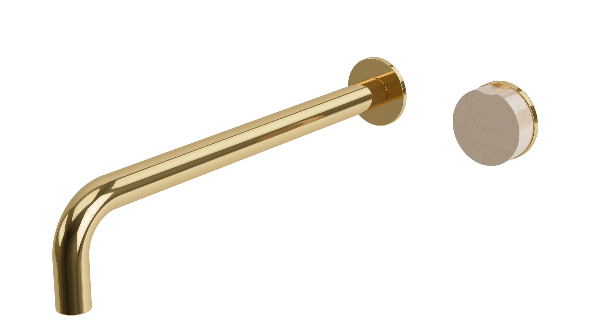 Foundry One Handle Wall Mount 12" Lavatory Faucet with Groove Ceramic Knob Handle in Polished Brass