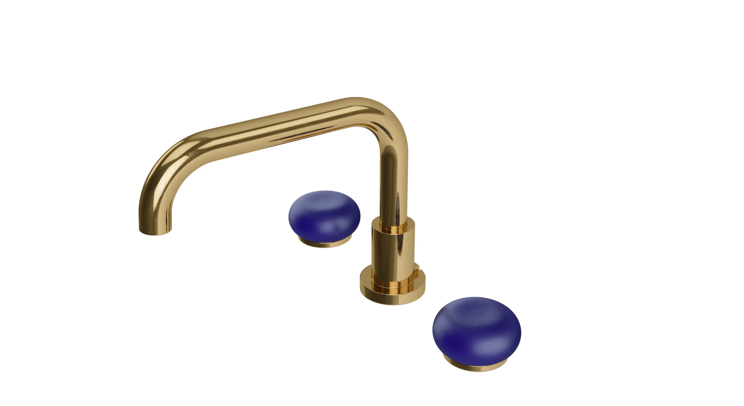 Foundry Two Handle Deck Mount Squaretop Bath Trim with Pebble Ceramic Knob Handles in Uncoated Polished Brass