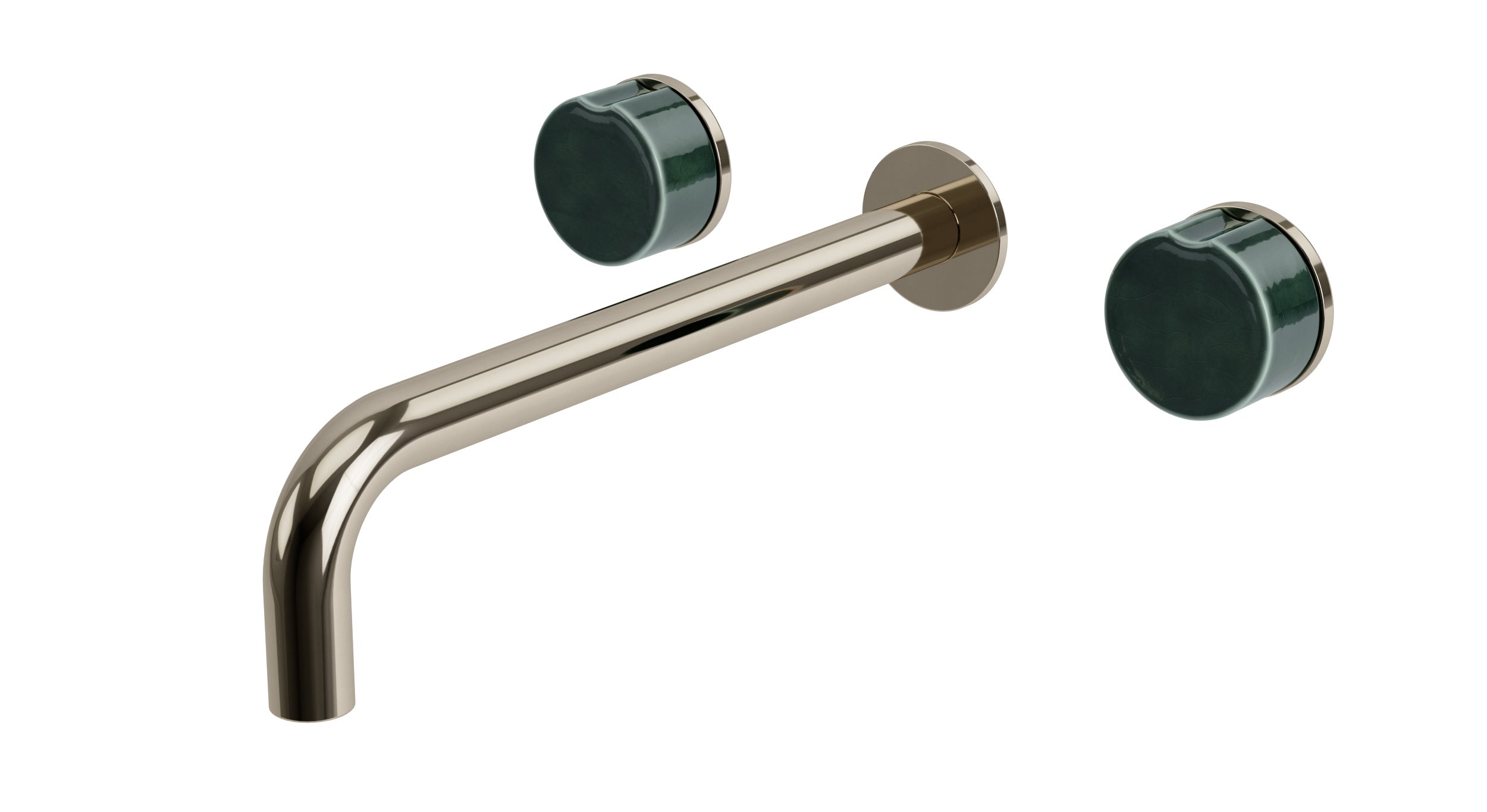 Foundry Two Handle Wall Mount 10" Lavatory Faucet with Groove Ceramic Knob Handles in Polished Nickel