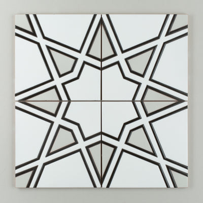 8x8 Handpainted Sample Padma  in Black & White Motif