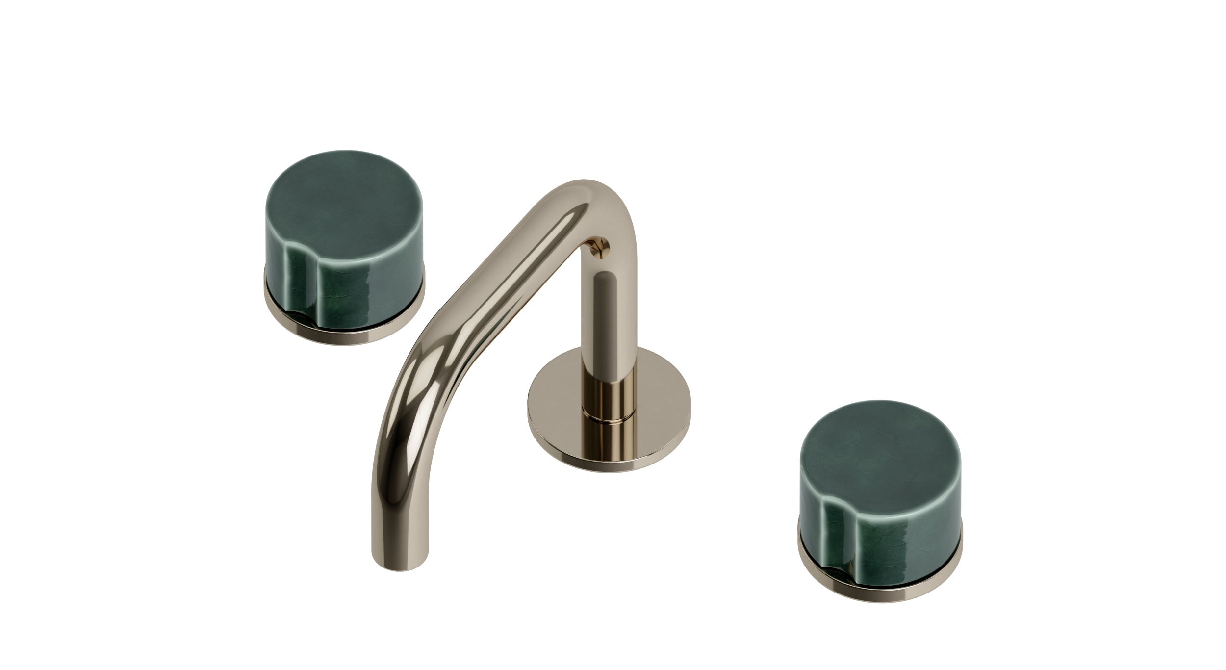 Foundry Two Handle Deck Mount Squaretop Lavatory Faucet with Groove Ceramic Knob Handles in Polished Nickel