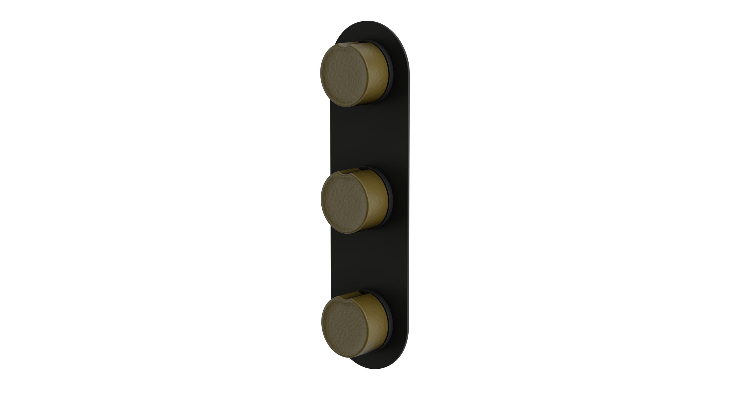Foundry Three Handle Wall Mount Shower Trim with Groove Ceramic Knob Handles in Matte Black