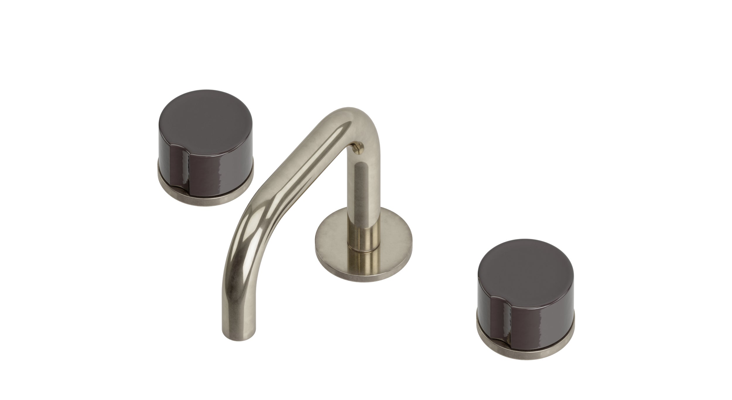 Foundry Two Handle Deck Mount Squaretop Lavatory Faucet with Groove Ceramic Knob Handles in French Nickel