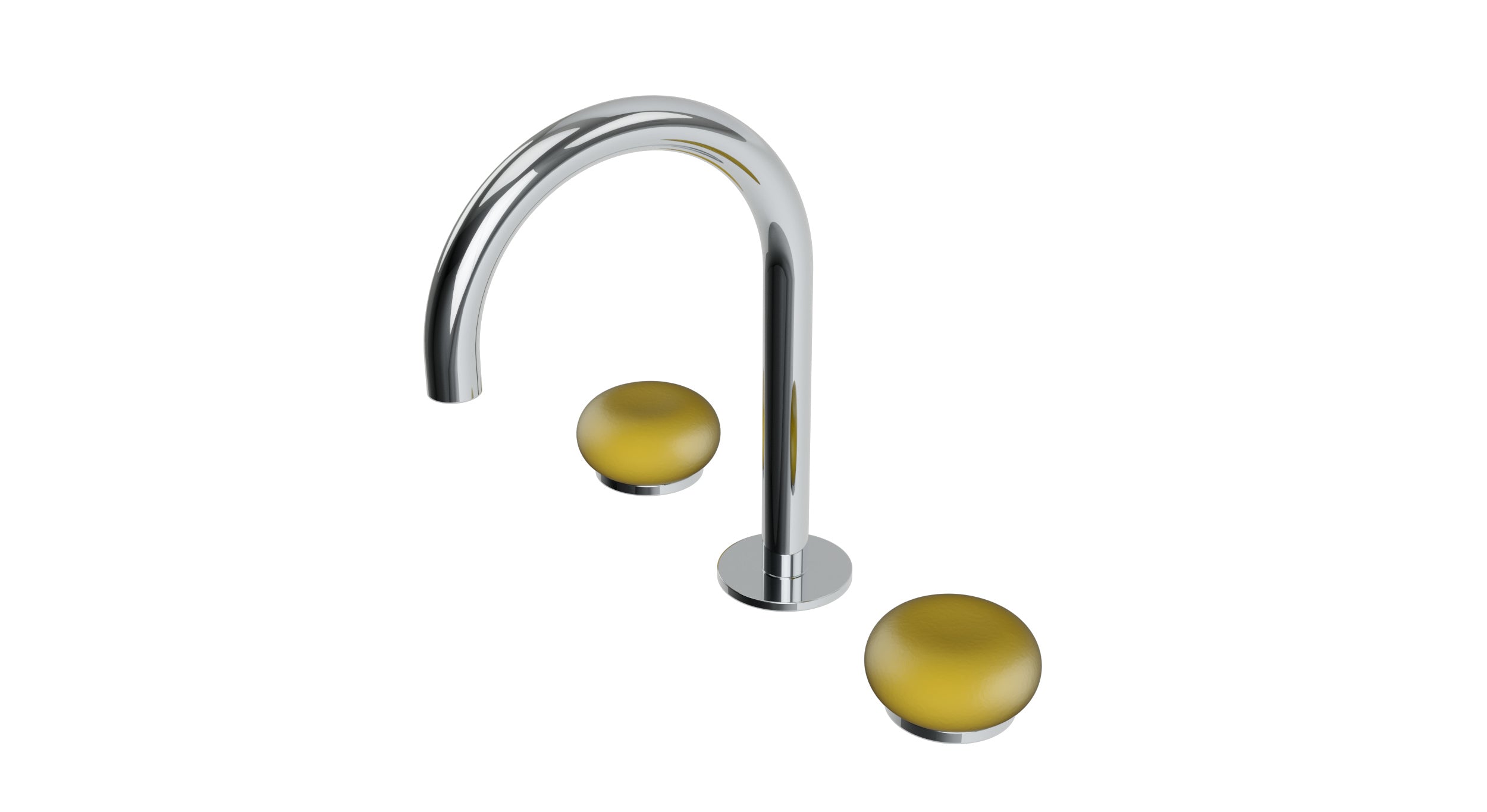 Foundry Two Handle Deck Mount Gooseneck Lavatory Faucet with Pebble Ceramic Knob Handles in Polished Chrome