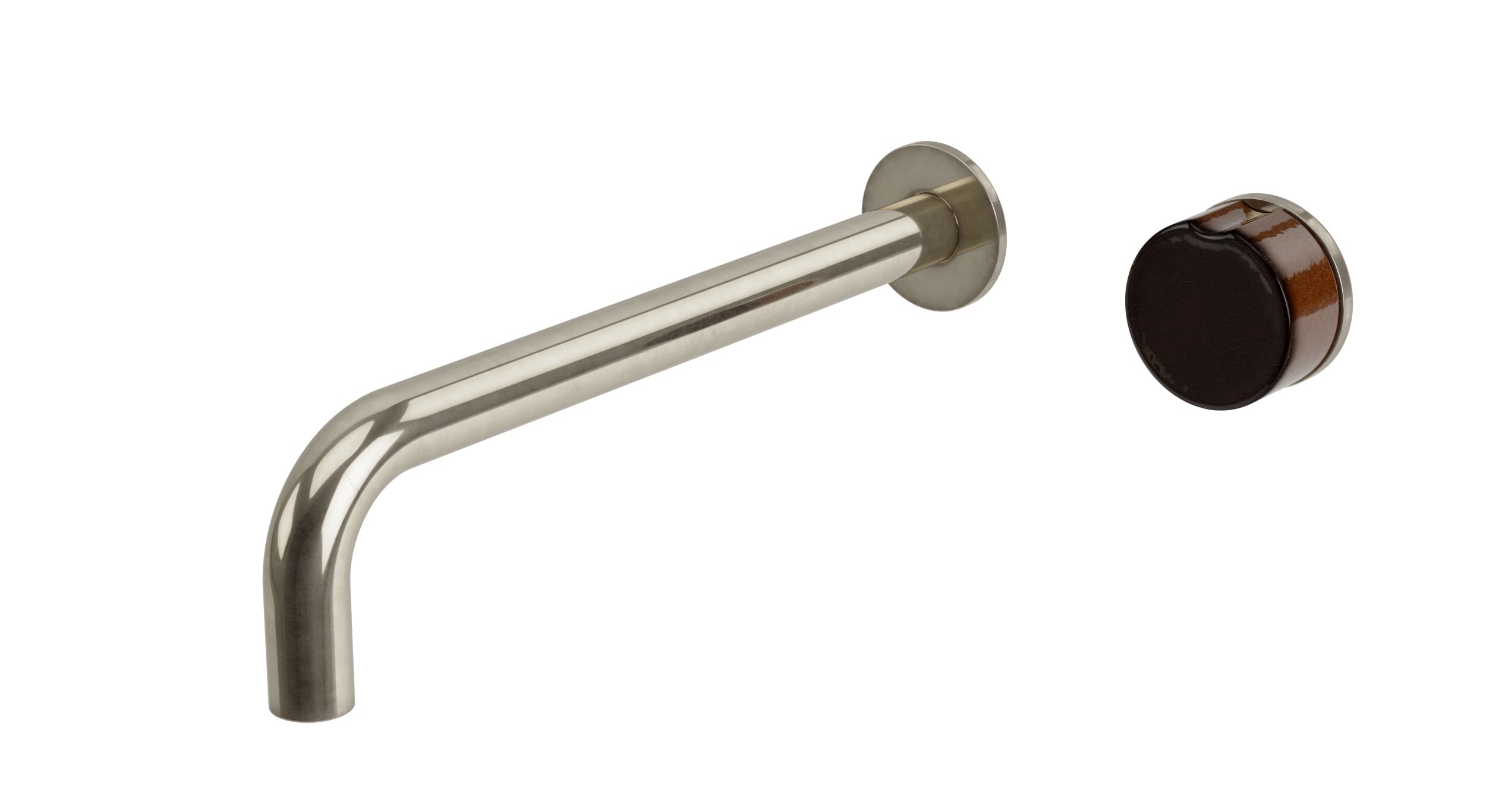 Foundry One Handle Wall Mount 10" Lavatory Faucet with Groove Ceramic Knob Handle in French Nickel