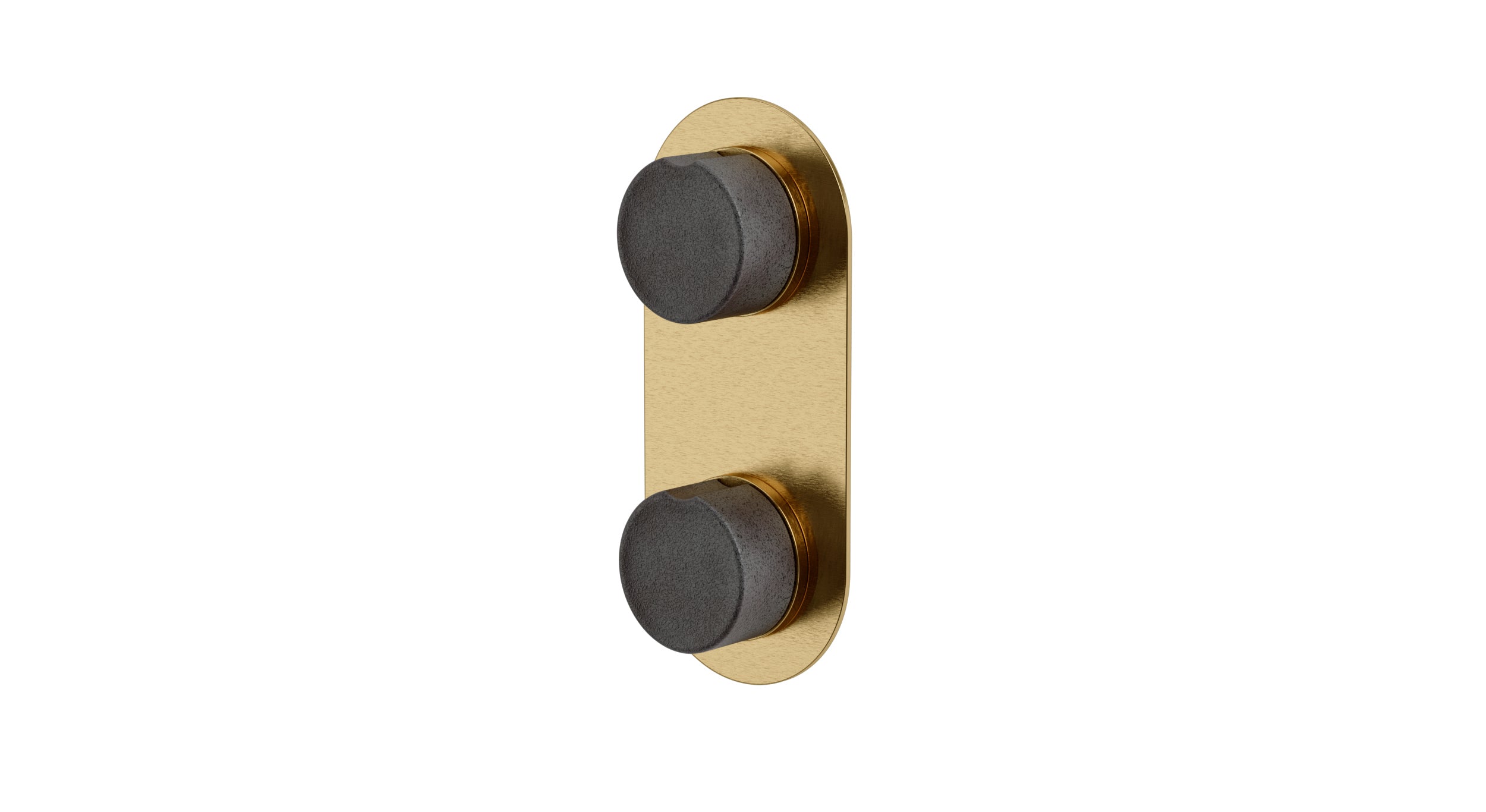 Foundry Two Handle Wall Mount Shower Trim with Groove Ceramic Knob Handles in Satin Brass