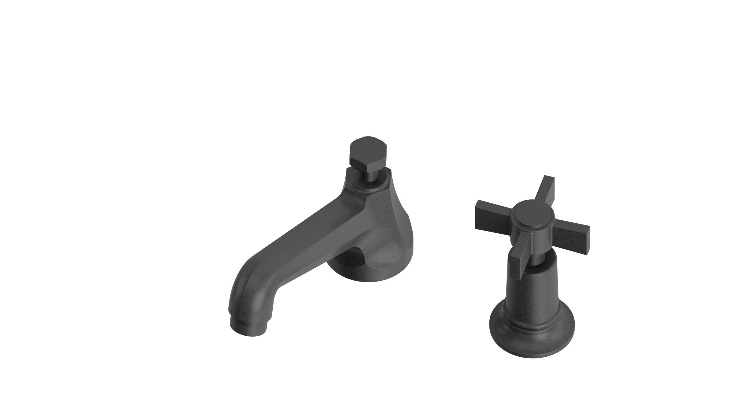Emerson One Handle Deck Mount Low Hexagon Lavatory Faucet with Defined Cross Handle in Blackened Nickel