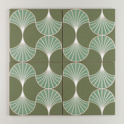 8x8 Handpainted Sample Sensu  in Green Motif