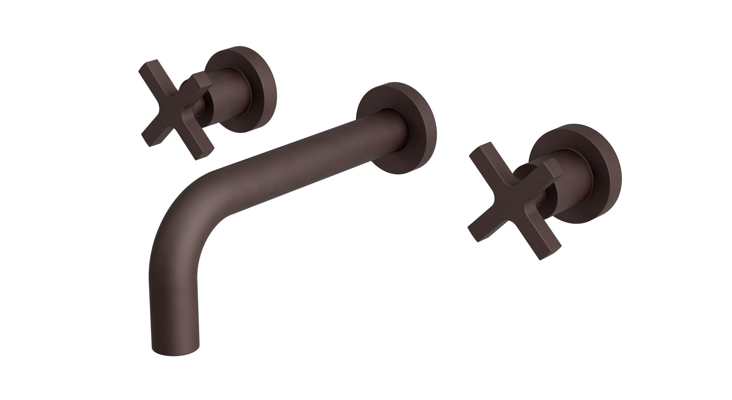 Flatiron Two Handle Wall Mount 7.5" Lavatory Faucet with Linear Cross Handles in Architectural Copper