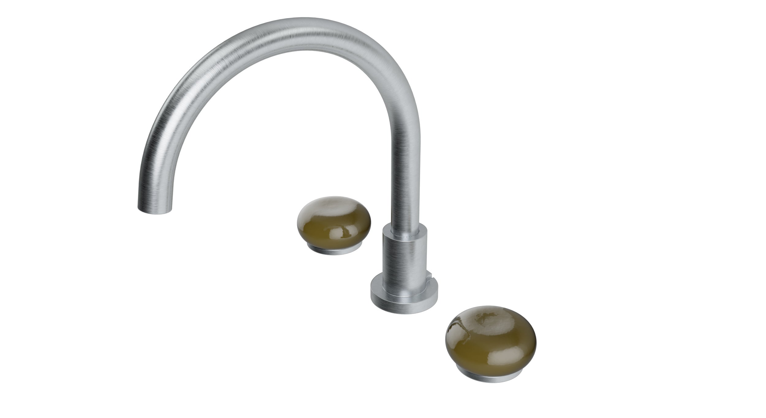 Foundry Two Handle Deck Mount Gooseneck Bath Trim with Pebble Ceramic Knob Handles in Satin Chrome