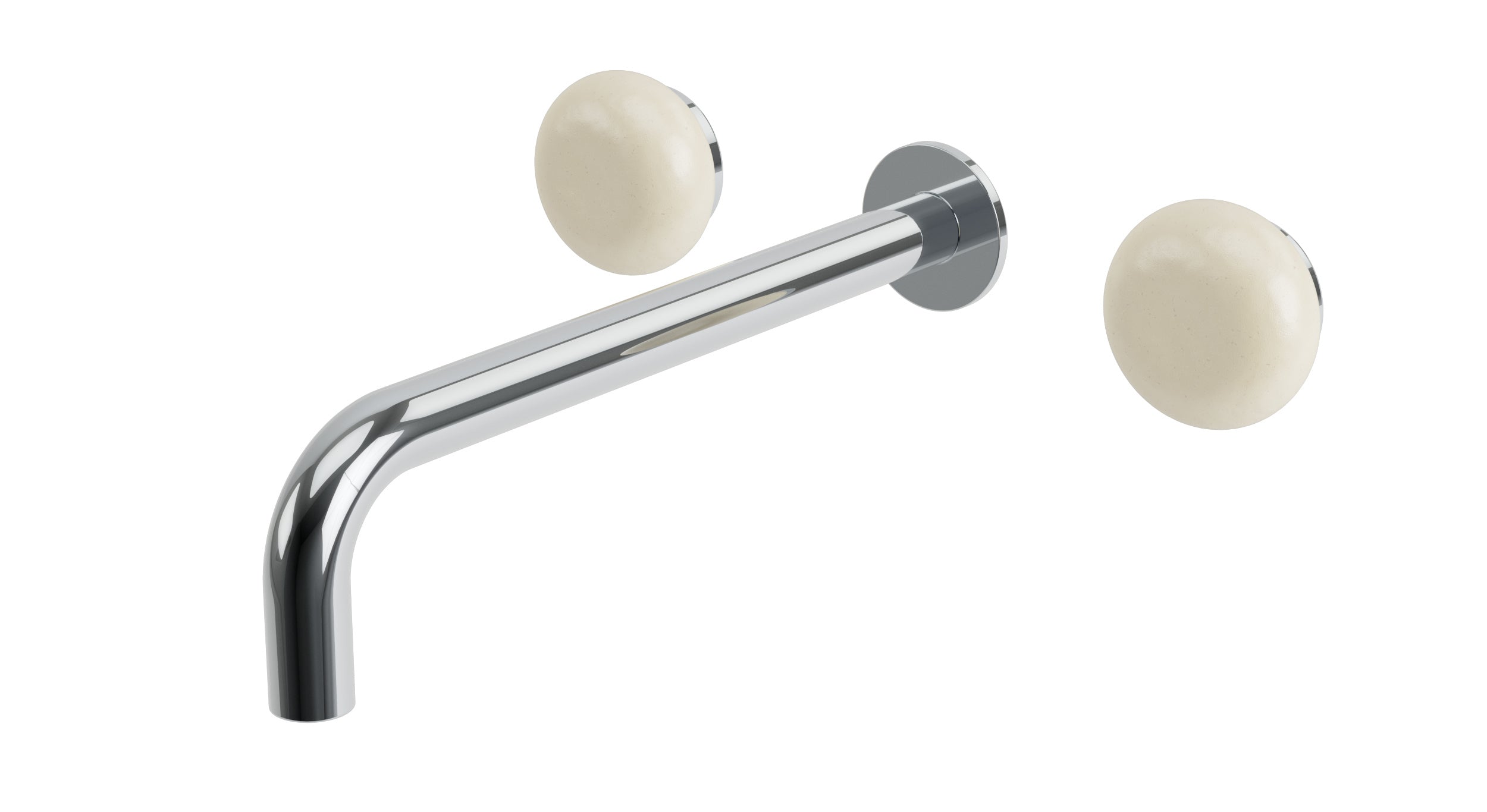 Foundry Two Handle Wall Mount 10" Lavatory Faucet with Pebble Ceramic Knob Handles in Polished Chrome