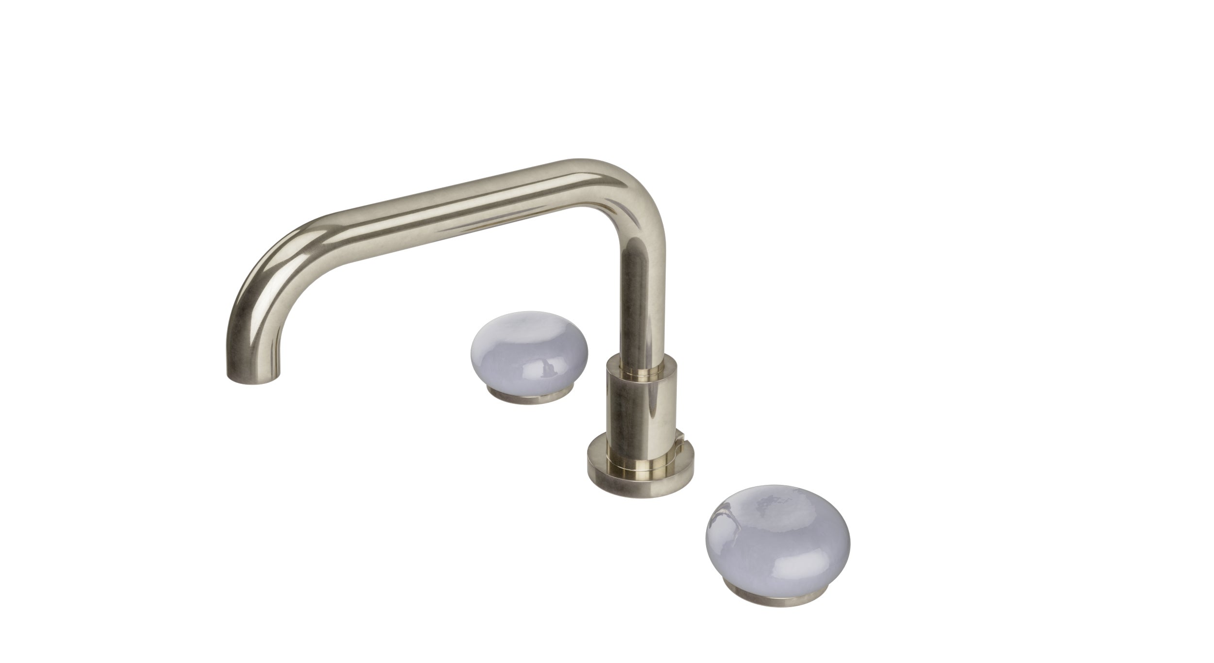 Foundry Two Handle Deck Mount Squaretop Bath Trim with Pebble Ceramic Knob Handles in French Nickel