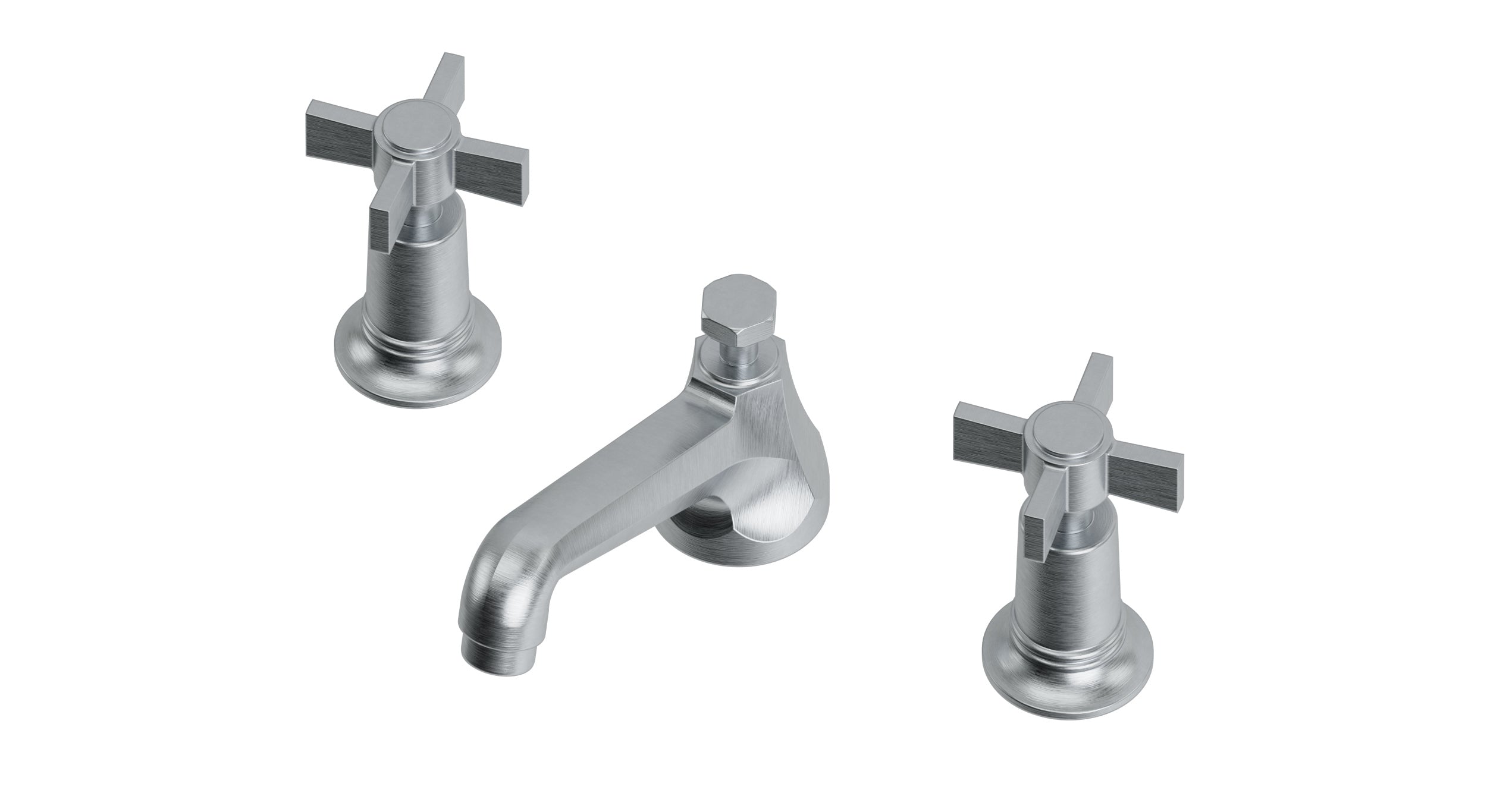 Emerson Two Handle Deck Mount Low Hexagon Lavatory Faucet with Defined Cross Handles