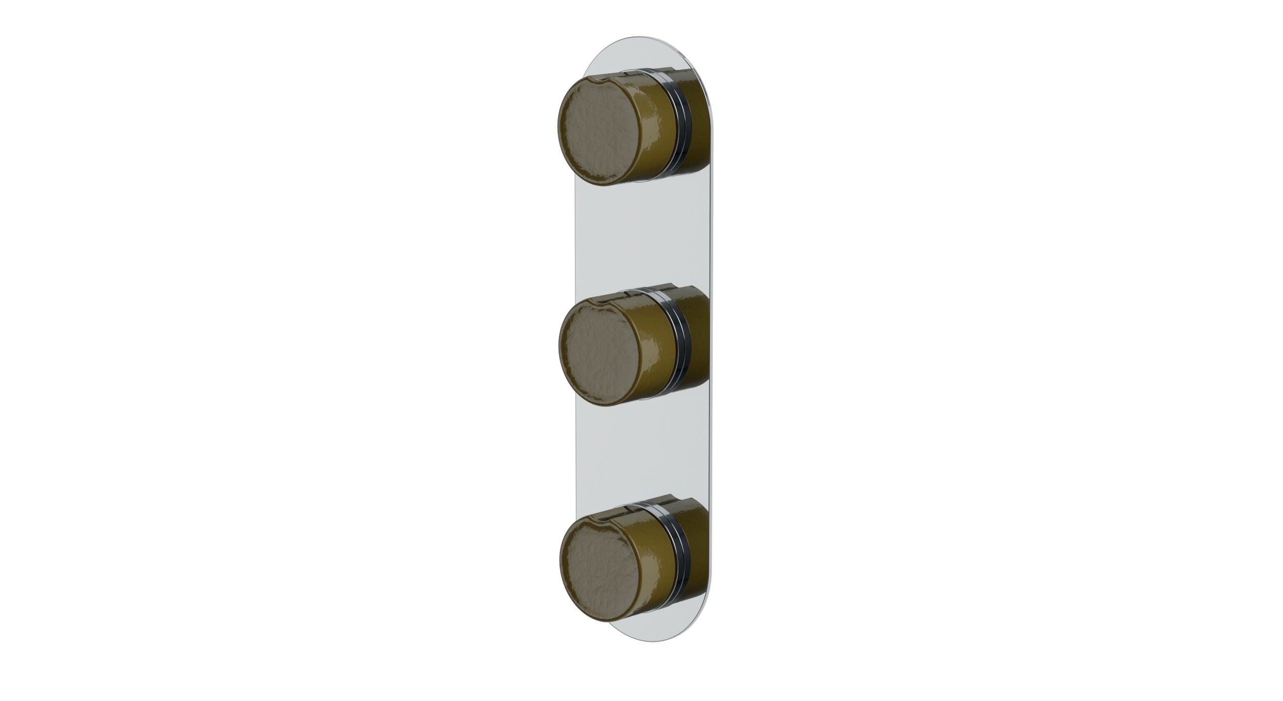 Foundry Three Handle Wall Mount Shower Trim with Groove Ceramic Knob Handles in Polished Chrome