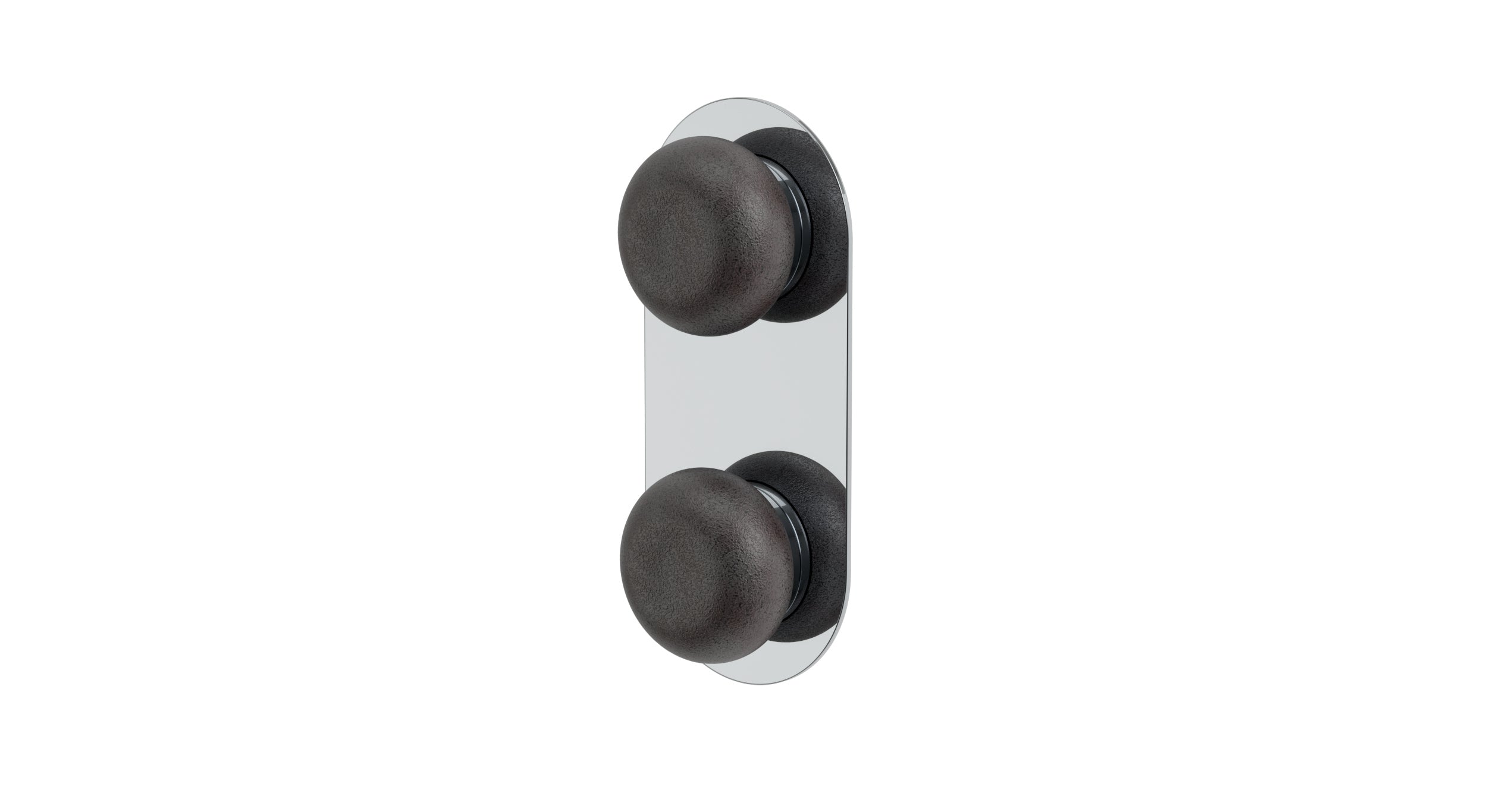 Foundry Two Handle Wall Mount Shower Trim with Pebble Ceramic Knob Handles in Polished Chrome