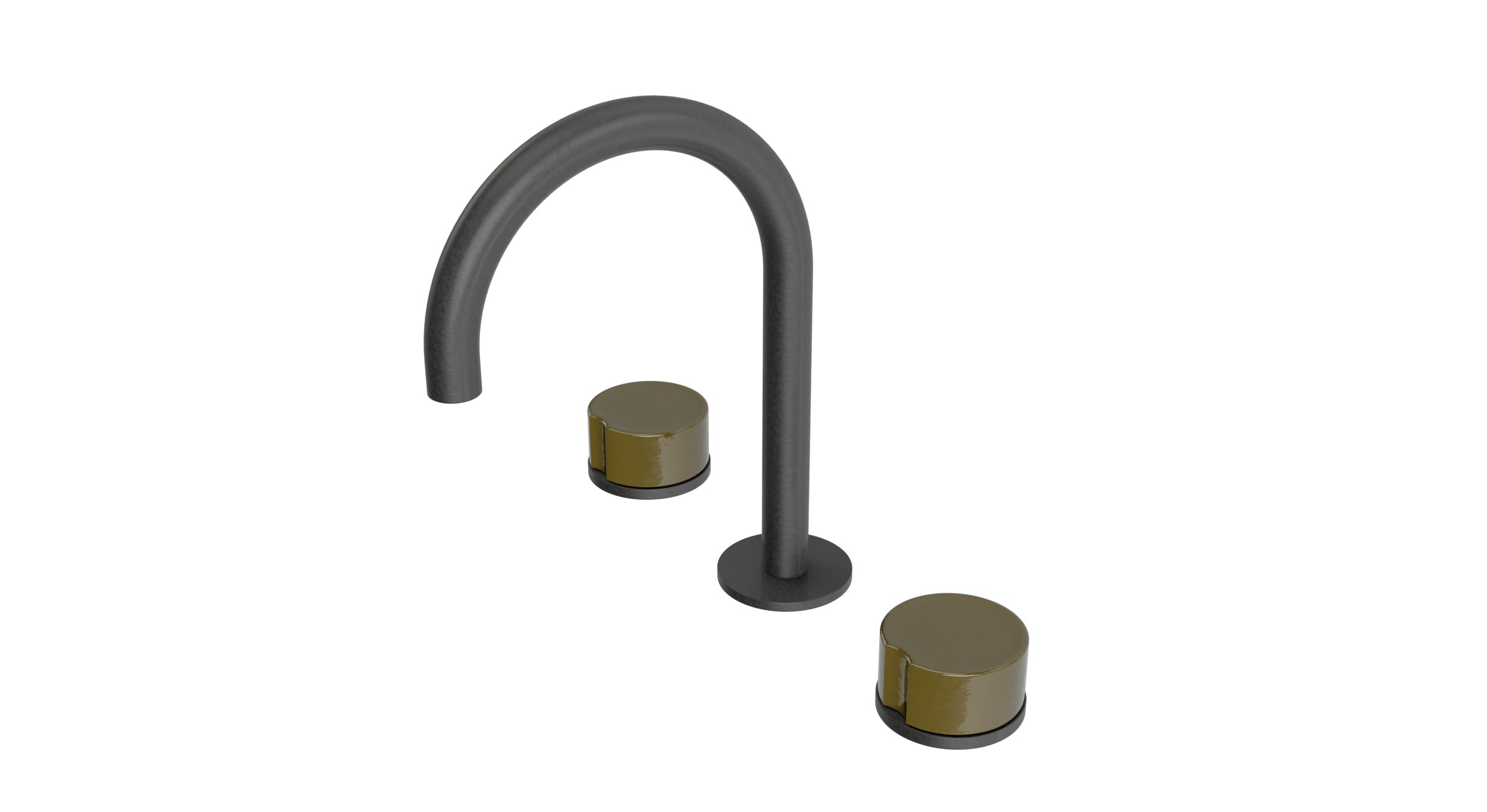 Foundry Two Handle Deck Mount Gooseneck Lavatory Faucet with Groove Ceramic Knob Handles in Blackened Nickel