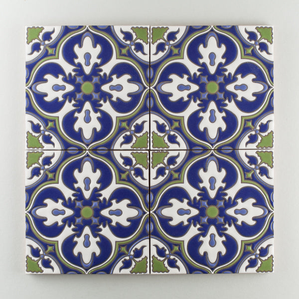 8x8 Handpainted Tile Barella in Cool Motif