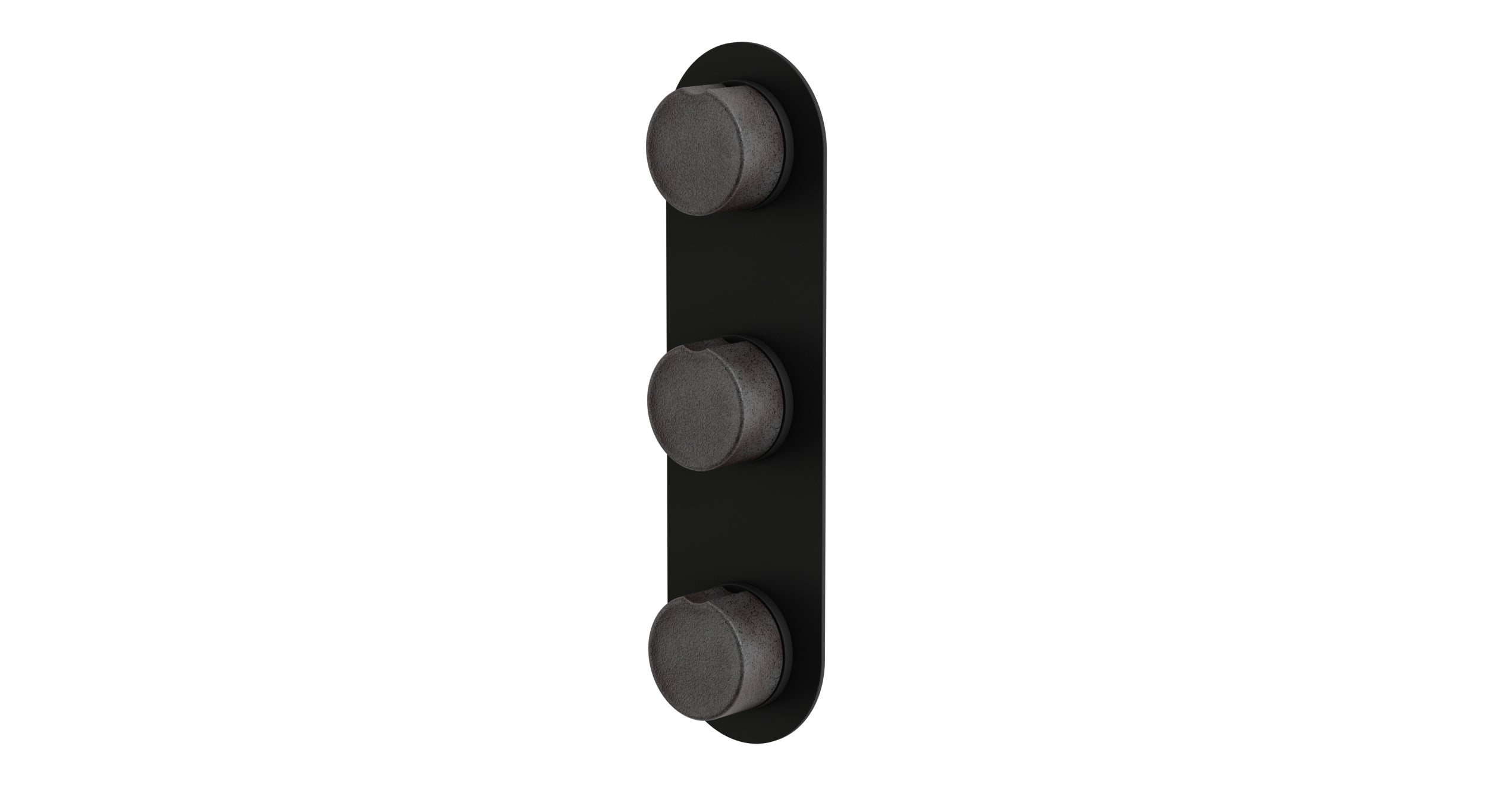 Foundry Three Handle Wall Mount Shower Trim with Groove Ceramic Knob Handles in Matte Black