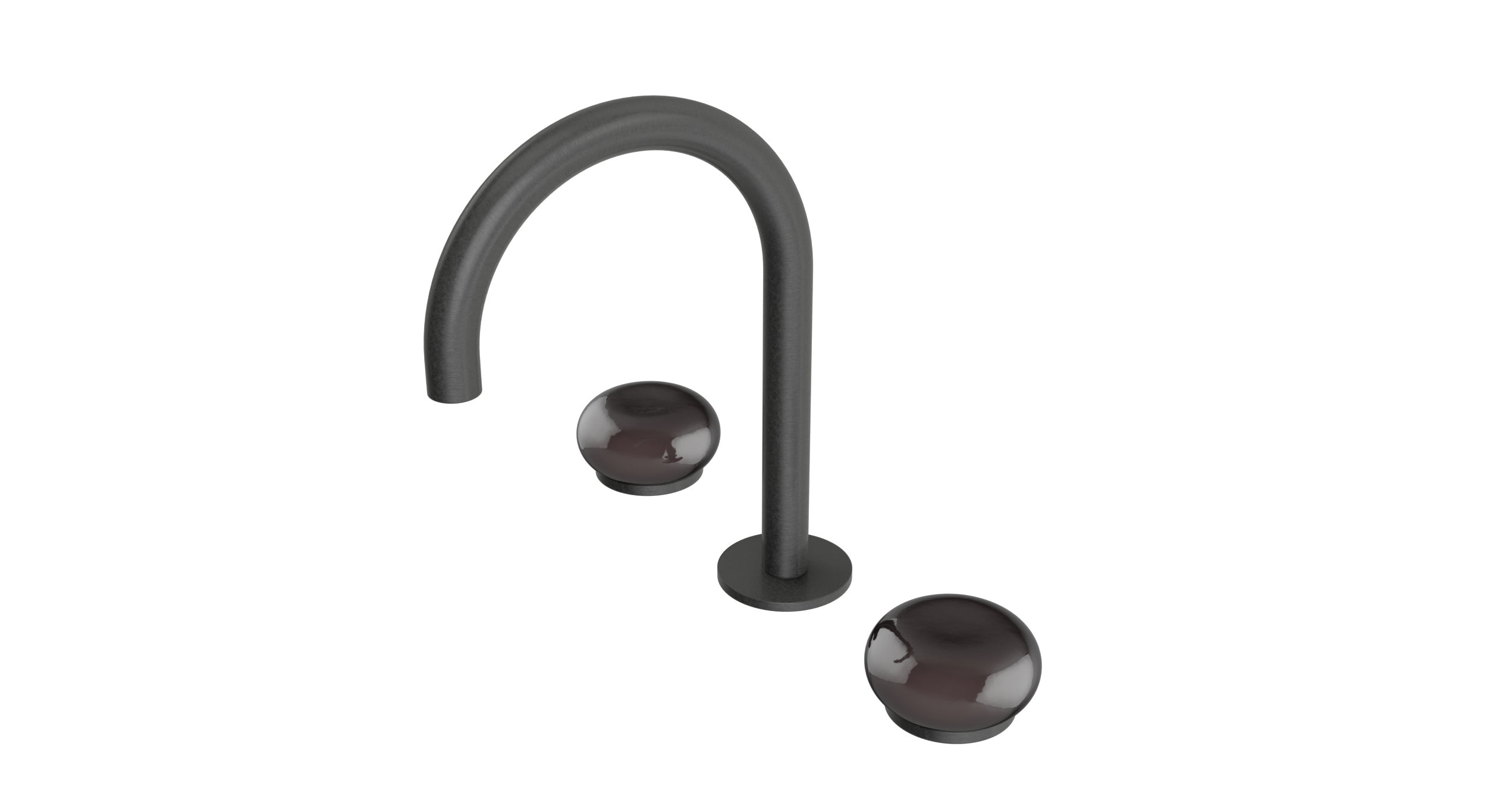 Foundry Two Handle Deck Mount Gooseneck Lavatory Faucet with Pebble Ceramic Knob Handles in Blackened Nickel