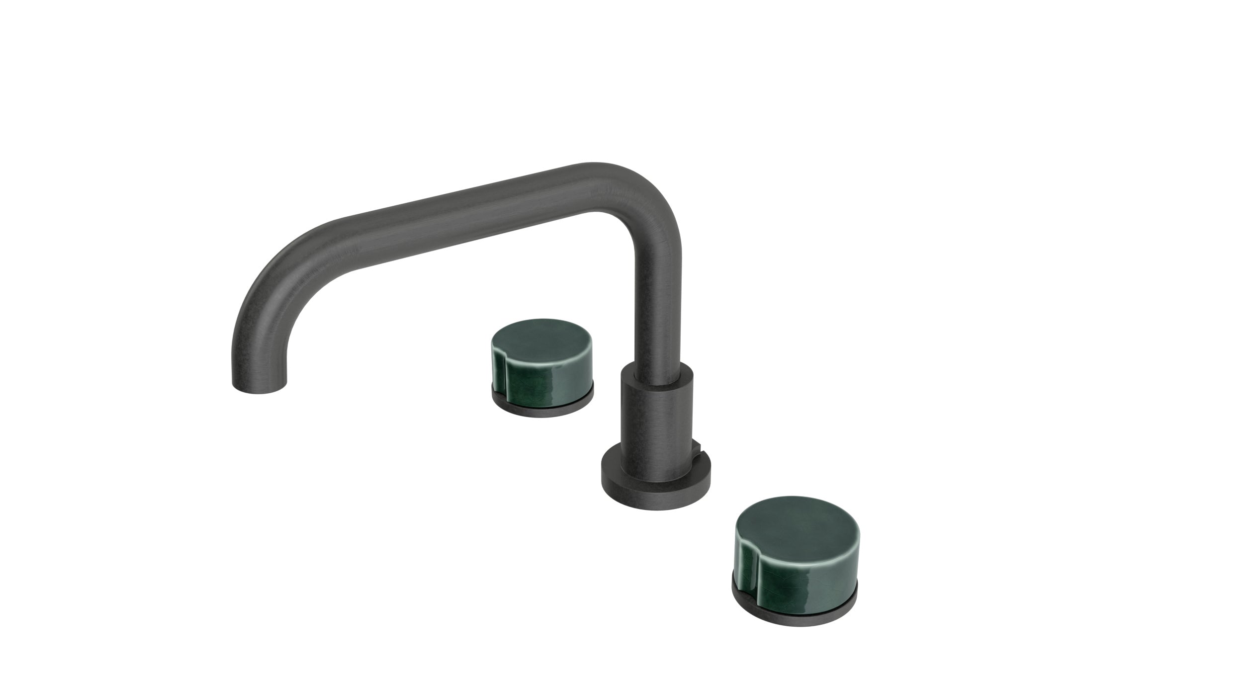 Foundry Two Handle Deck Mount Squaretop Bath Trim with Groove Ceramic Knob Handles in Blackened Nickel