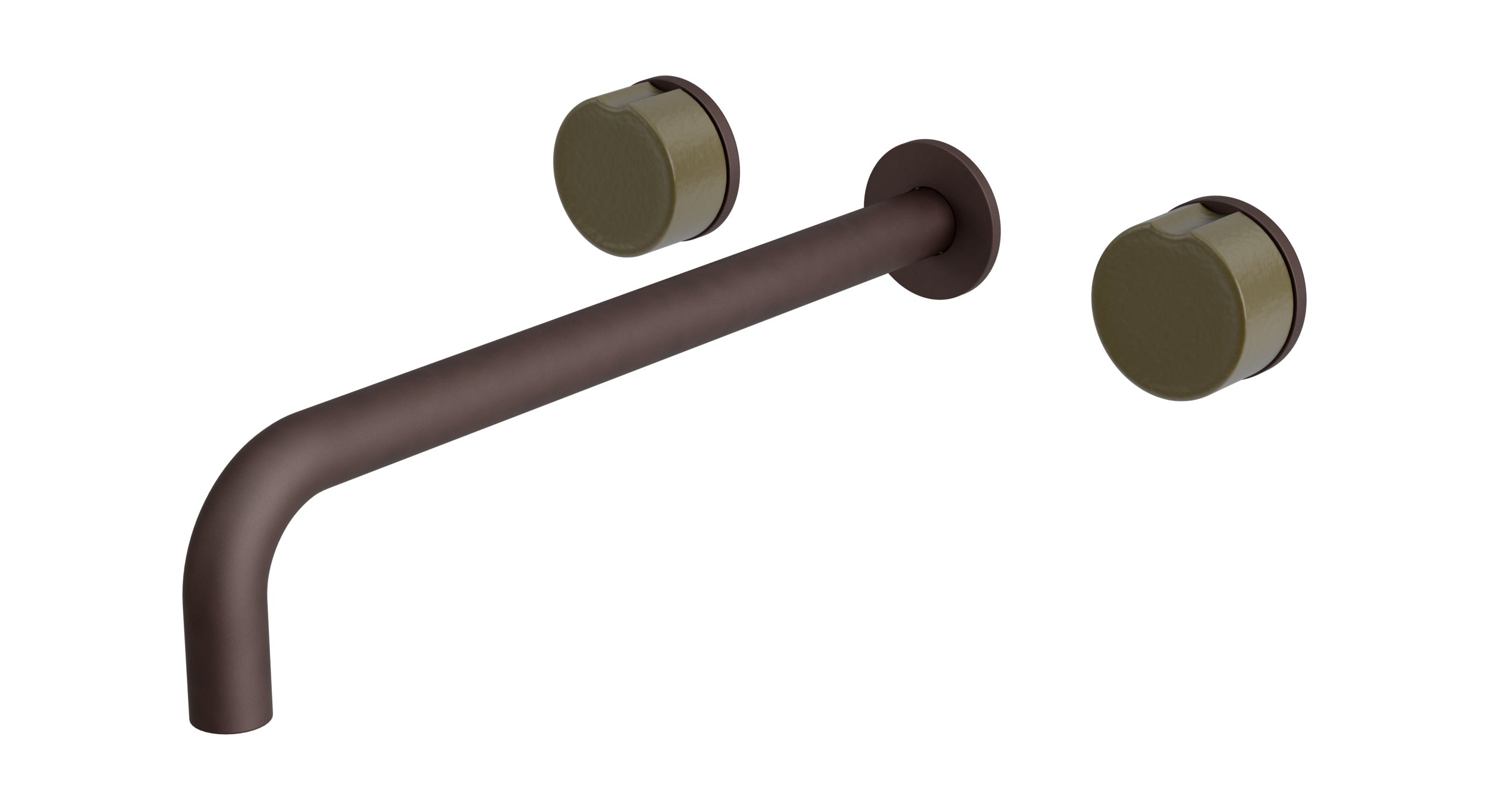 Foundry Two Handle Wall Mount 12" Lavatory Faucet with Groove Ceramic Knob Handles in Architectural Copper