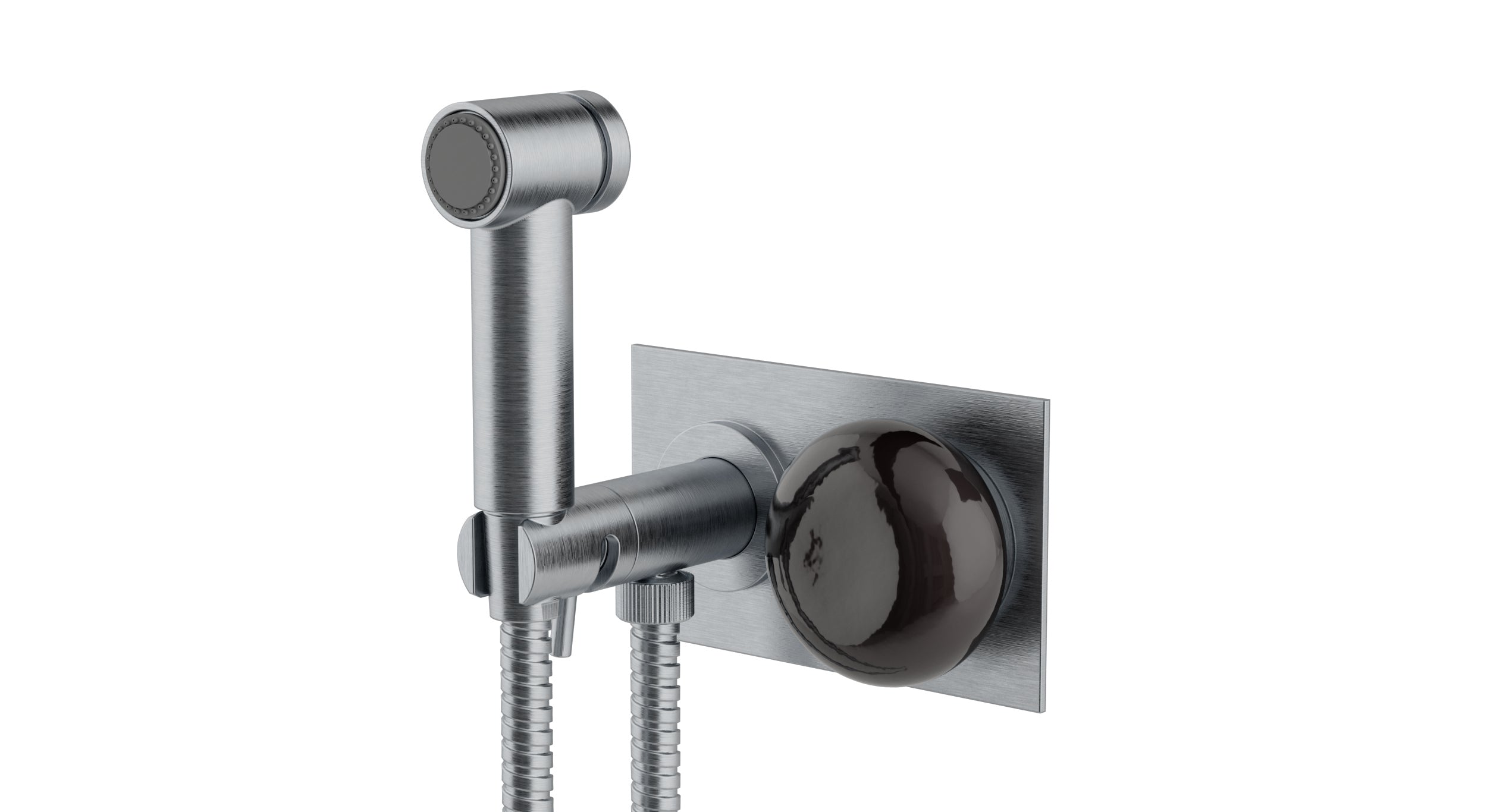 Foundry One Handle Wall Mount Bidet Trim with Pebble Ceramic Knob Handle in Satin Chrome