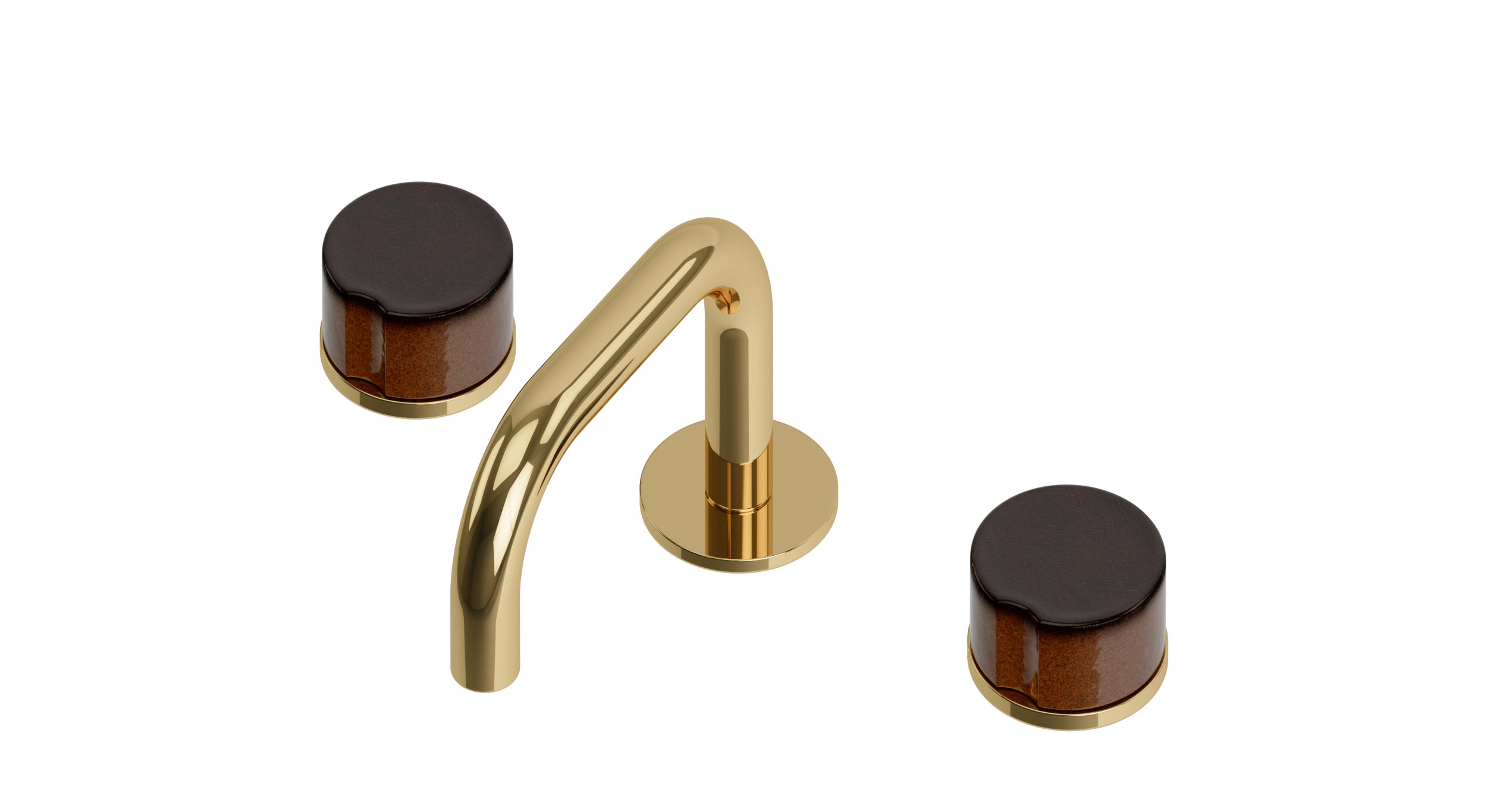 Foundry Two Handle Deck Mount Squaretop Lavatory Faucet with Groove Ceramic Knob Handles