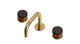 Foundry Two Handle Deck Mount Squaretop Lavatory Faucet with Groove Ceramic Knob Handles in Polished Brass