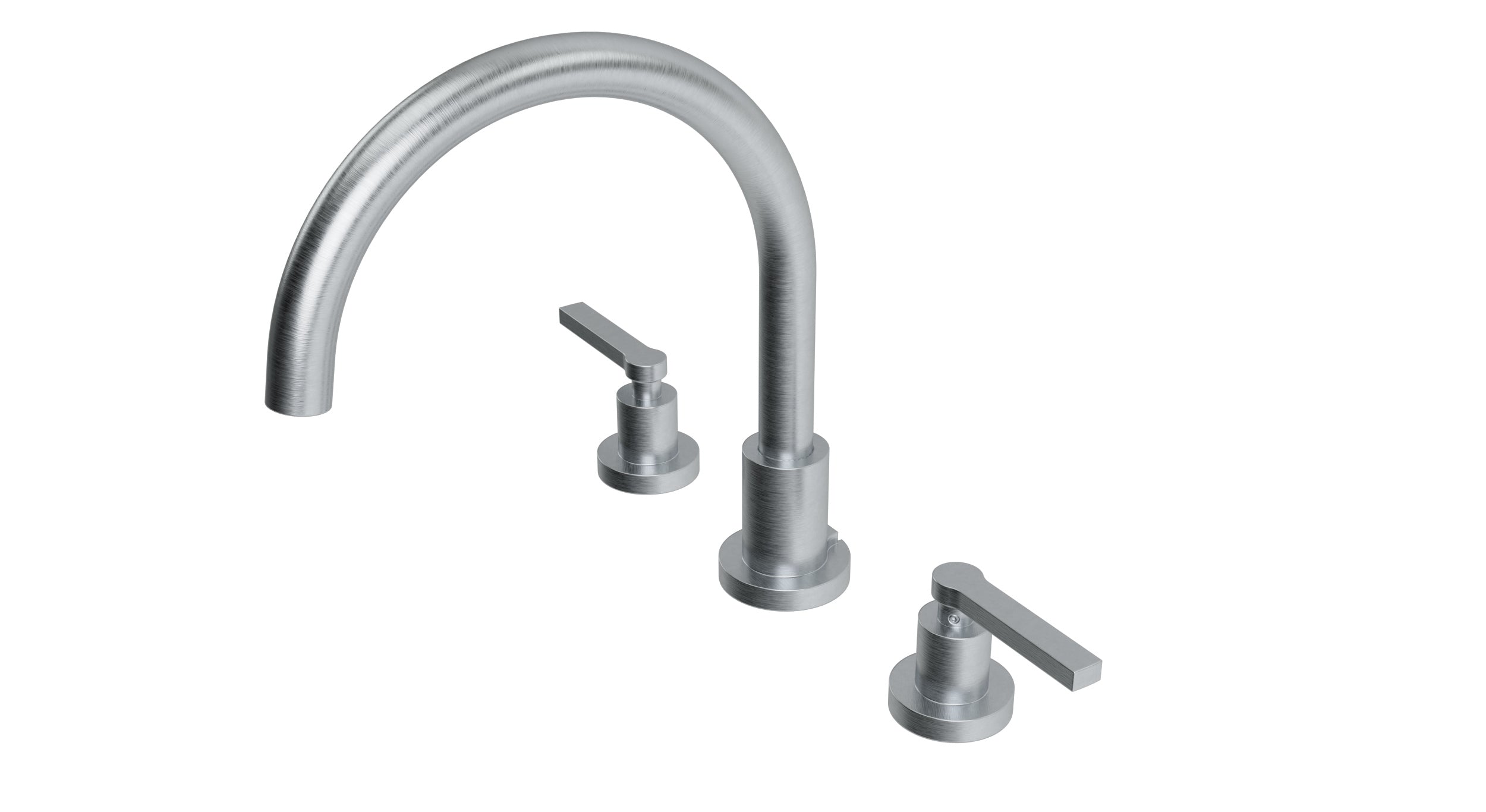 Flatiron Two Handle Deck Mount Gooseneck Bath Trim with Linear Lever Handles in Satin Chrome