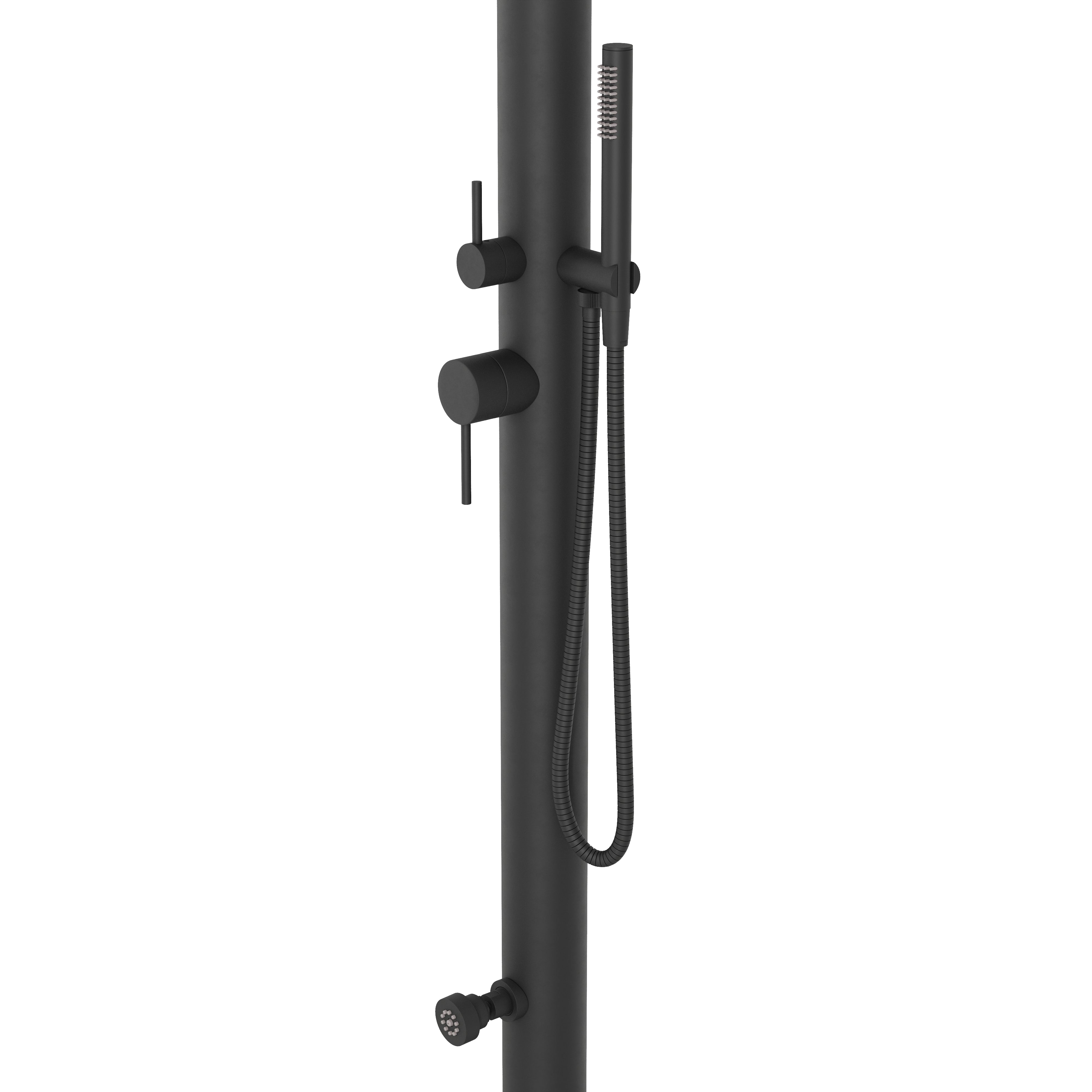 Contour Outdoor Shower Pressure Balance with 12" Rain Head, Hand Shower, and Foot Wash in Matte Black