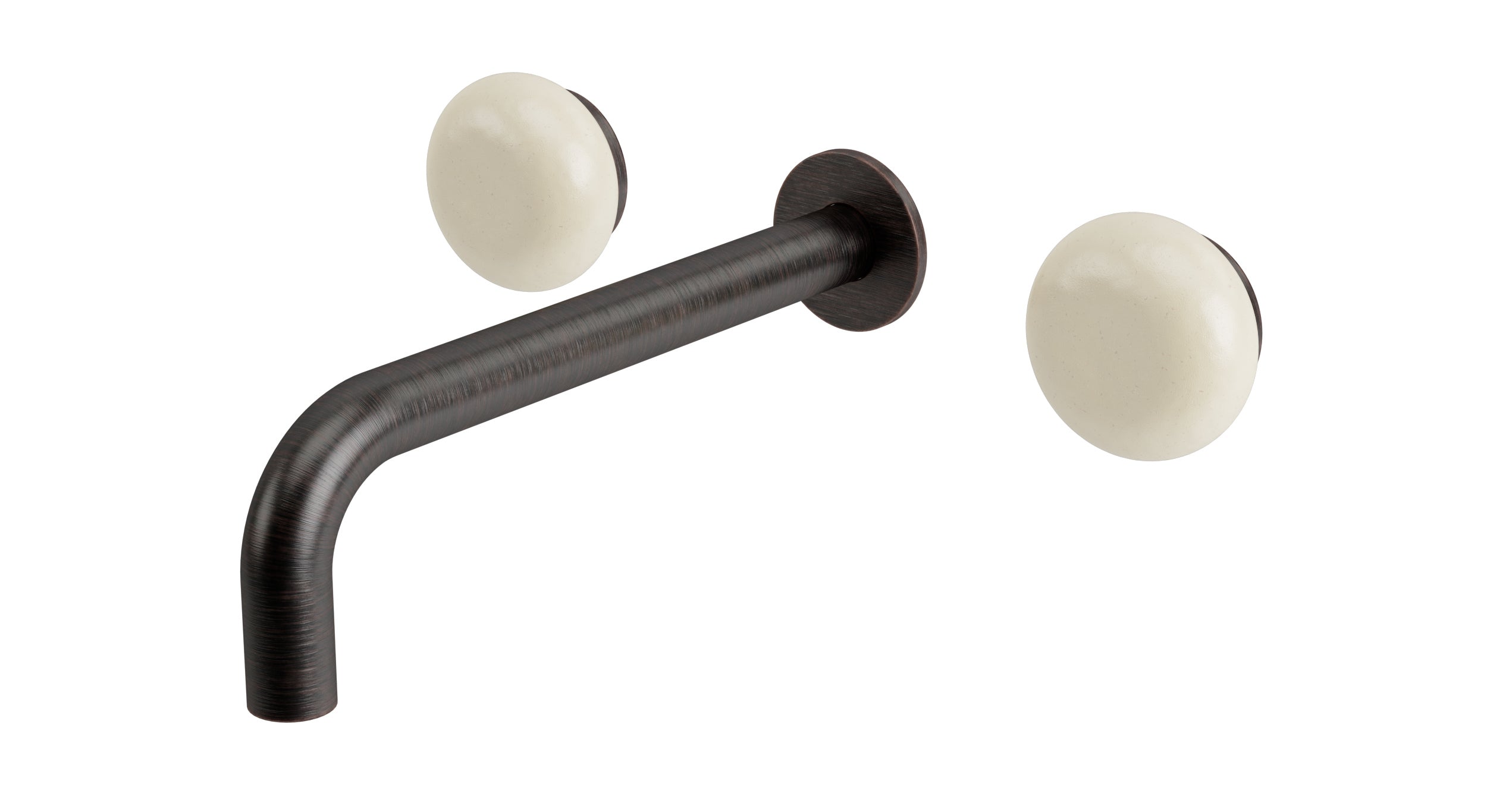 Foundry Two Handle Wall Mount 7.5" Lavatory Faucet with Pebble Ceramic Knob Handles in Antique Bronze
