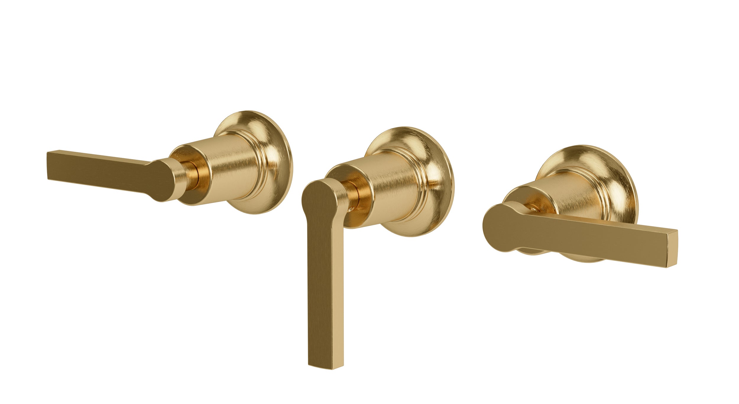 Emerson Three Handle Wall Mount Bath Trim with Diverter/Volume Control and Classic Lever Handles in Satin Brass