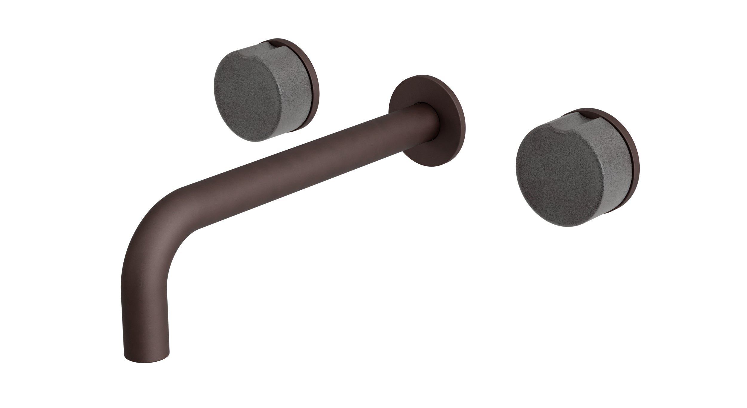 Foundry Two Handle Wall Mount 7.5" Lavatory Faucet with Groove Ceramic Knob Handles in Architectural Copper