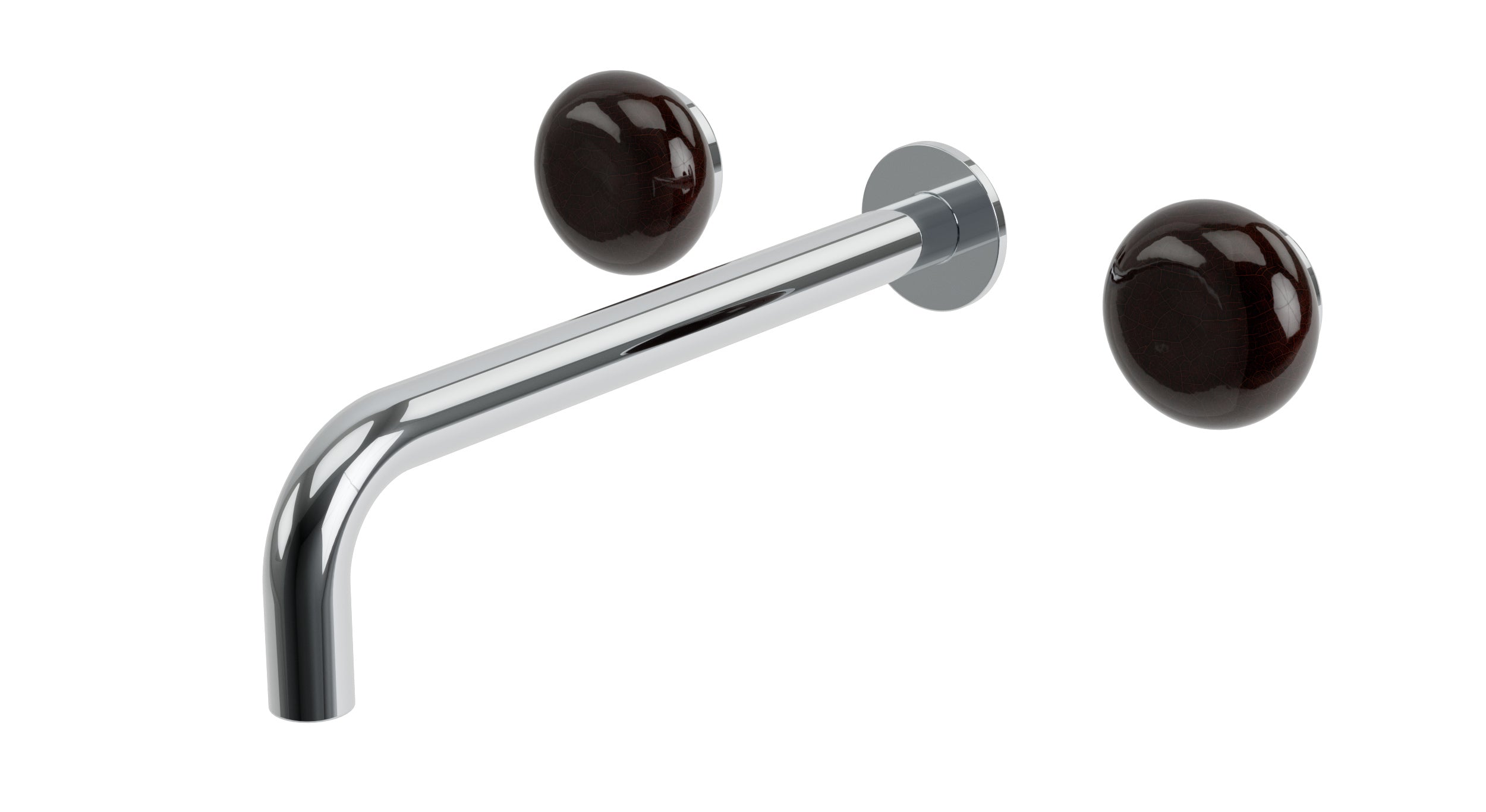 Foundry Two Handle Wall Mount 10" Lavatory Faucet with Pebble Ceramic Knob Handles in Polished Chrome