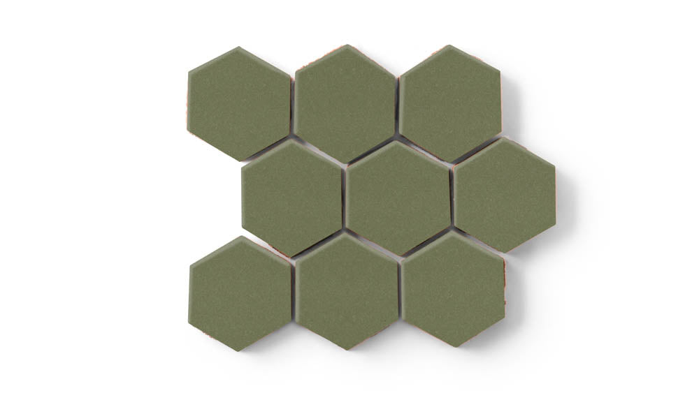 3" Hexagon Sheeted Original Ceramic Mosaic Tile in Peabody Gloss