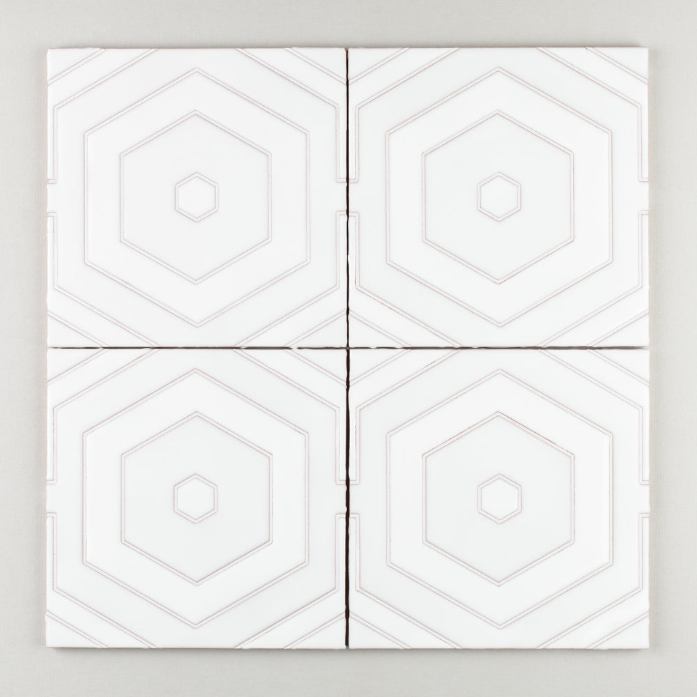 8x8 Handpainted Tile Tortoise Shell in White Motif