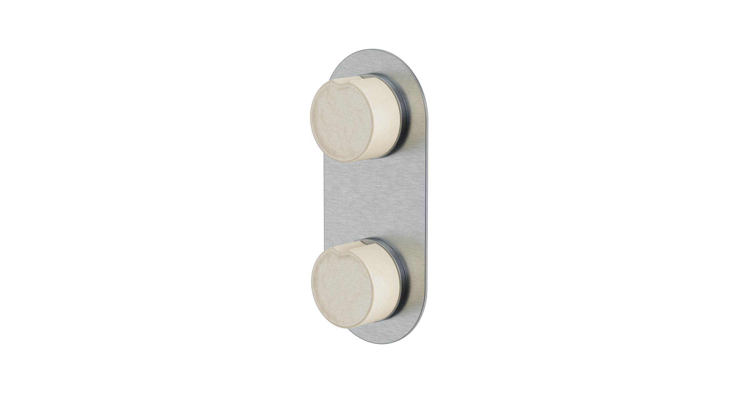 Foundry Two Handle Wall Mount Shower Trim with Groove Ceramic Knob Handles in Satin Chrome