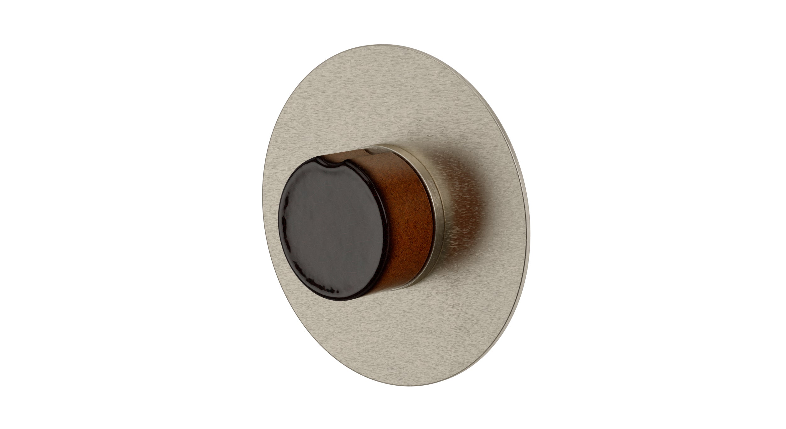 Foundry One Handle Wall Mount Shower Trim with Groove Ceramic Knob Handle in Satin Nickel