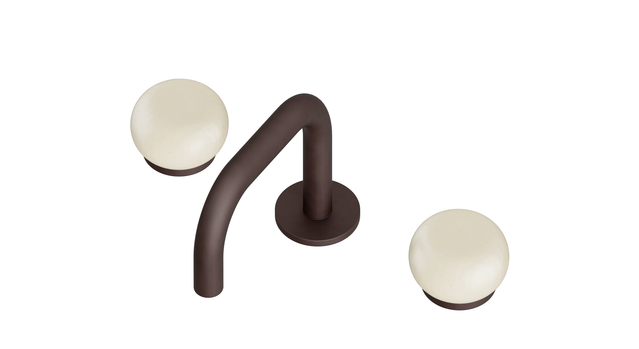 Foundry Two Handle Deck Mount Squaretop Lavatory Faucet with Pebble Ceramic Knob Handles in Architectural Copper